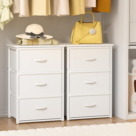 DAOUTIME 2-Pack Stackable Storage Drawers (6 Drawers Total), White Closet Organizer with Wooden Top & Metal Frame, Freestanding or Stackable Dresser for Bedroom, Living Room, Under Bed