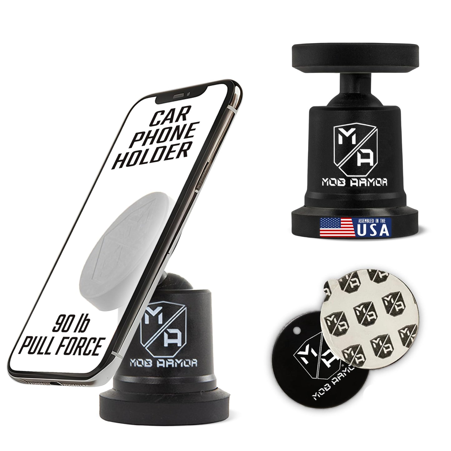 Mob Armor MobNetic Maxx - USA Assembled Magnetic Phone Holder for Car, Magnetic Car Phone Mount, 90-Degree Tilt, 360-Degree Rotation, Aluminum Metal, Compatible with iPhone & Android - Black
