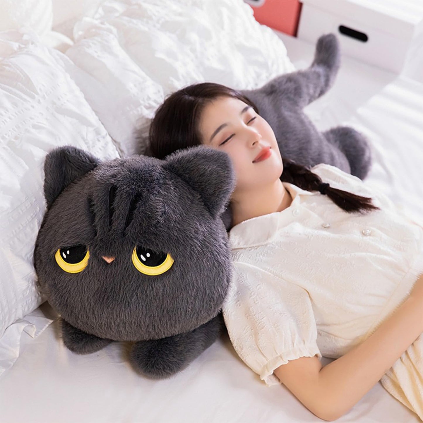PEACH CAT 35.4" Long Cat Plush Pillow Cute Kitten Stuffed Animals Plushies Toy Gifts for Kids Grey