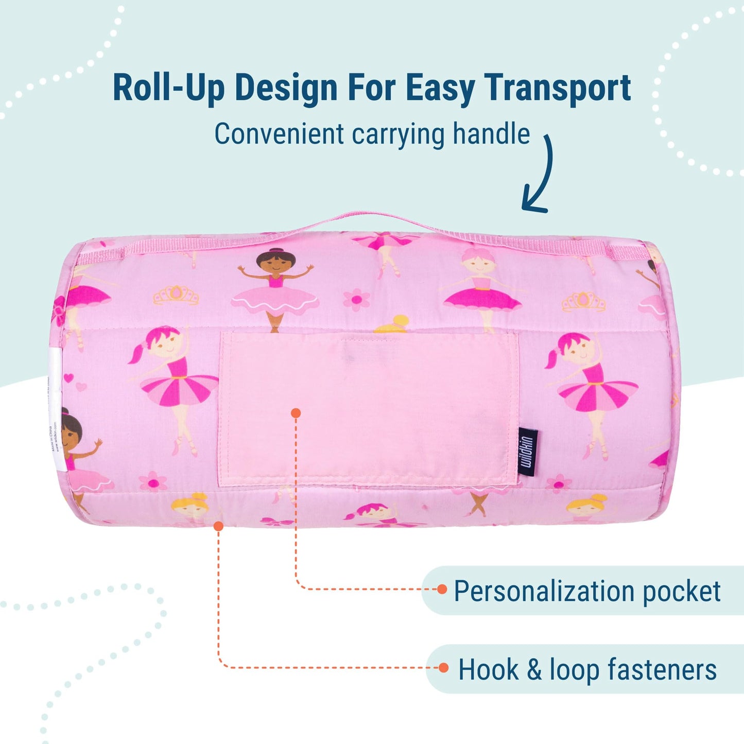 Wildkin Original Nap Mat for Kids – Soft, Cozy & Roll-Up Ready Sleep Mat, Ideal for School & Travel - Ballerina