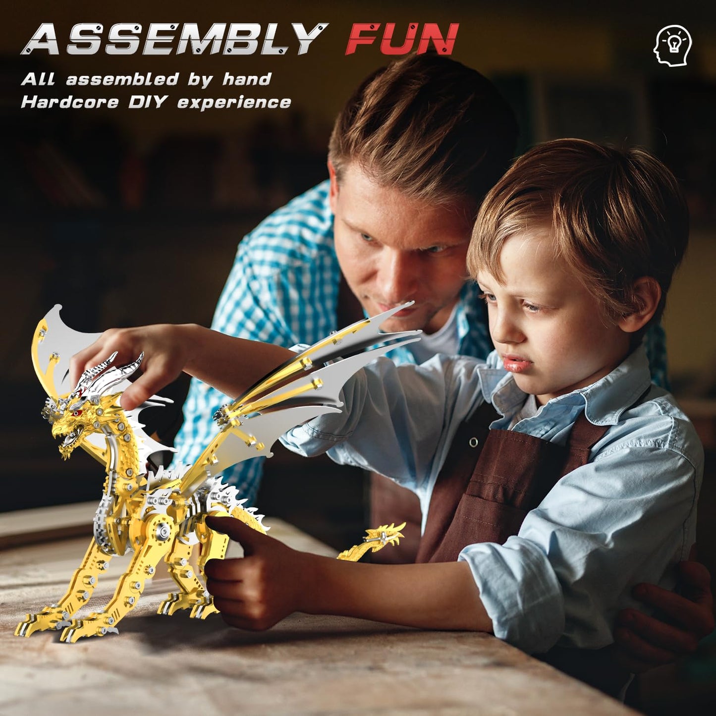 LONGPIN 3D Puzzles for Adults,Metal Dragon Puzzle Building Set,Collectible Mechanical Engineering Crafts for Home Office Decoration & Gift(Golden)