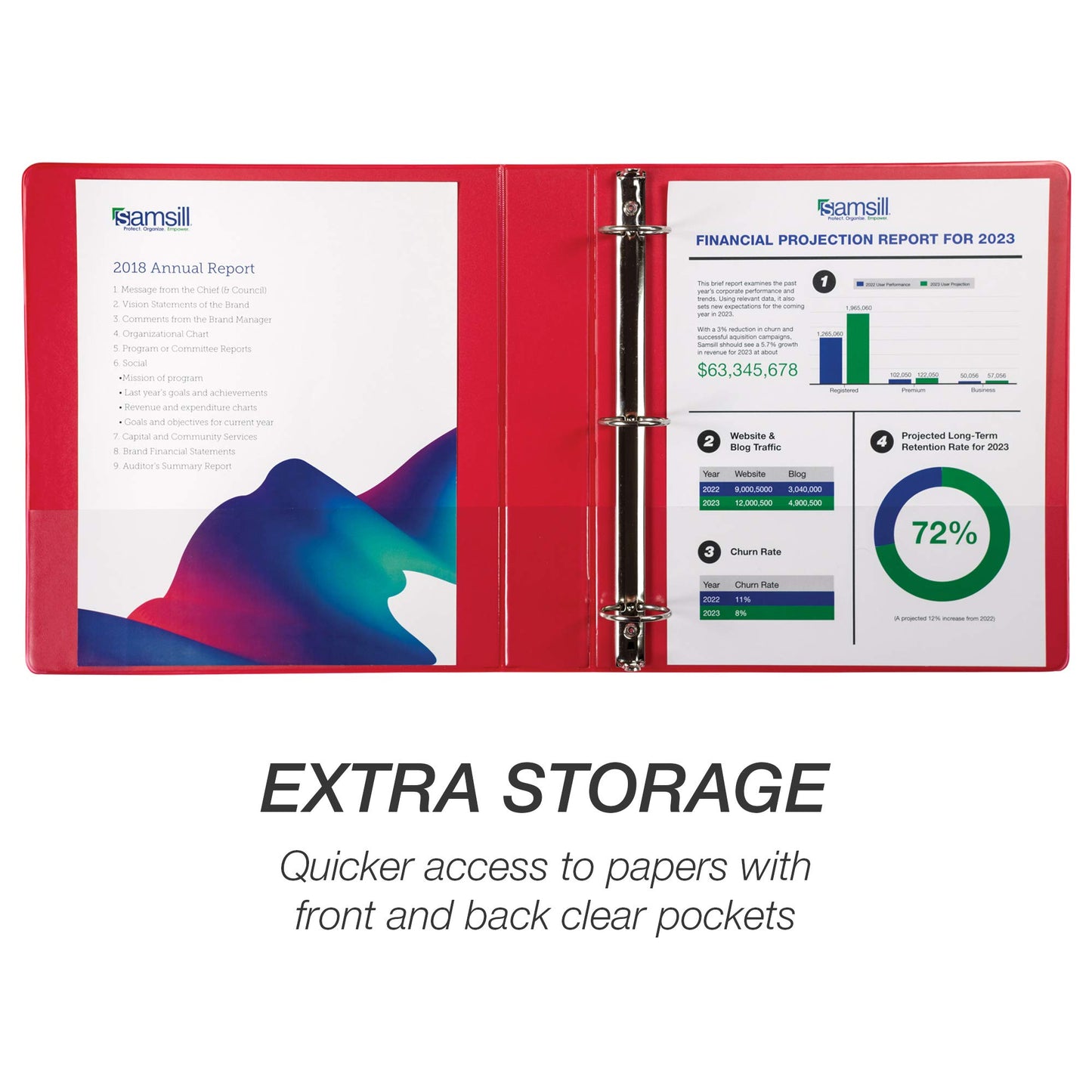 Samsill 1.5 Inch 3 Ring Binders, Economy Round Ring, Clear View Cover, 325 Sheet Capacity - for School, Home, Office - Red, 12 Pack