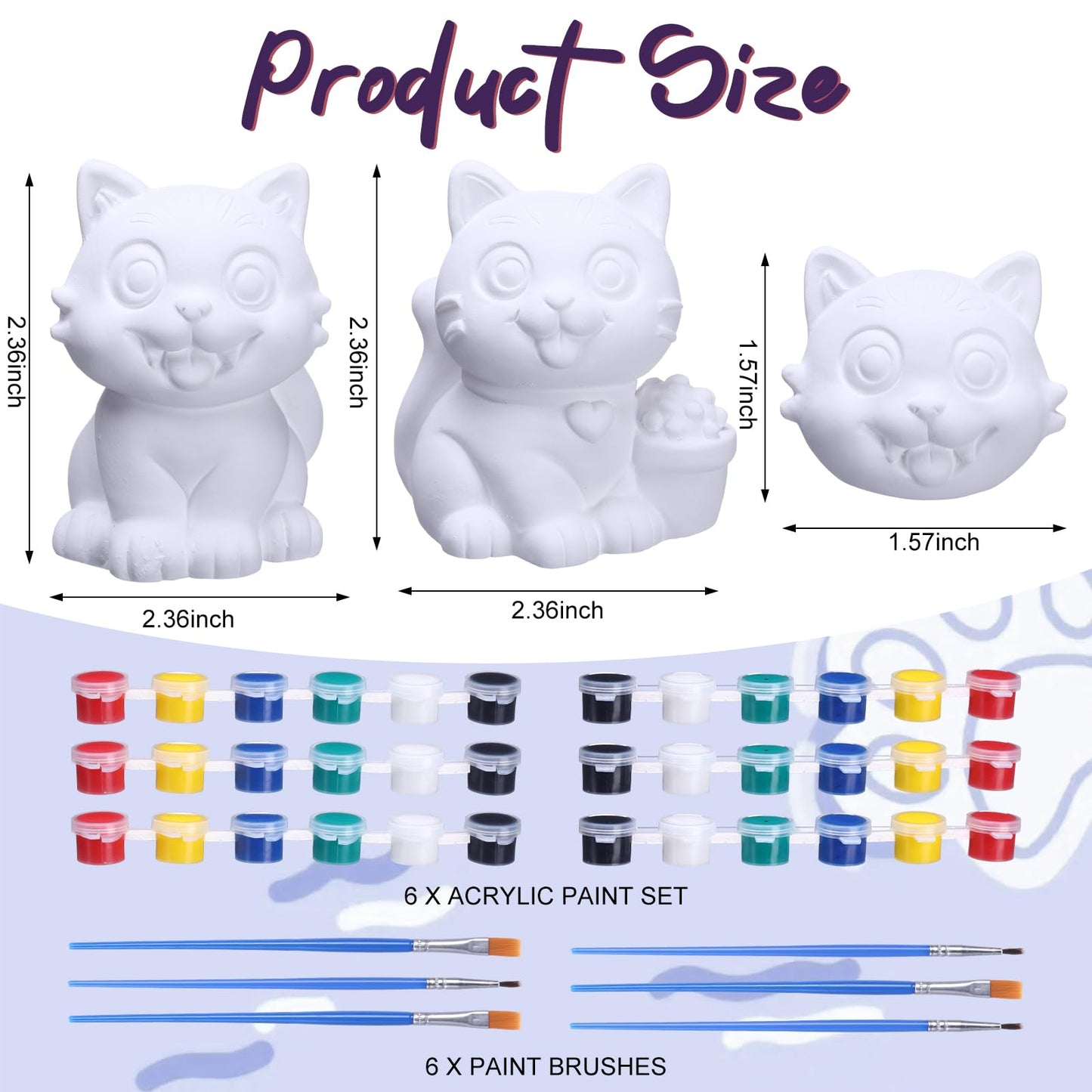 Jenaai 6 Pcs Kpop Theme Party Cat Ceramic Painting Kit DIY Blue Cat Gypsum Figurine Paint Craft Paint Your Own Kitten Statue for Birthday Gifts Decoration Friendship Fans Favor