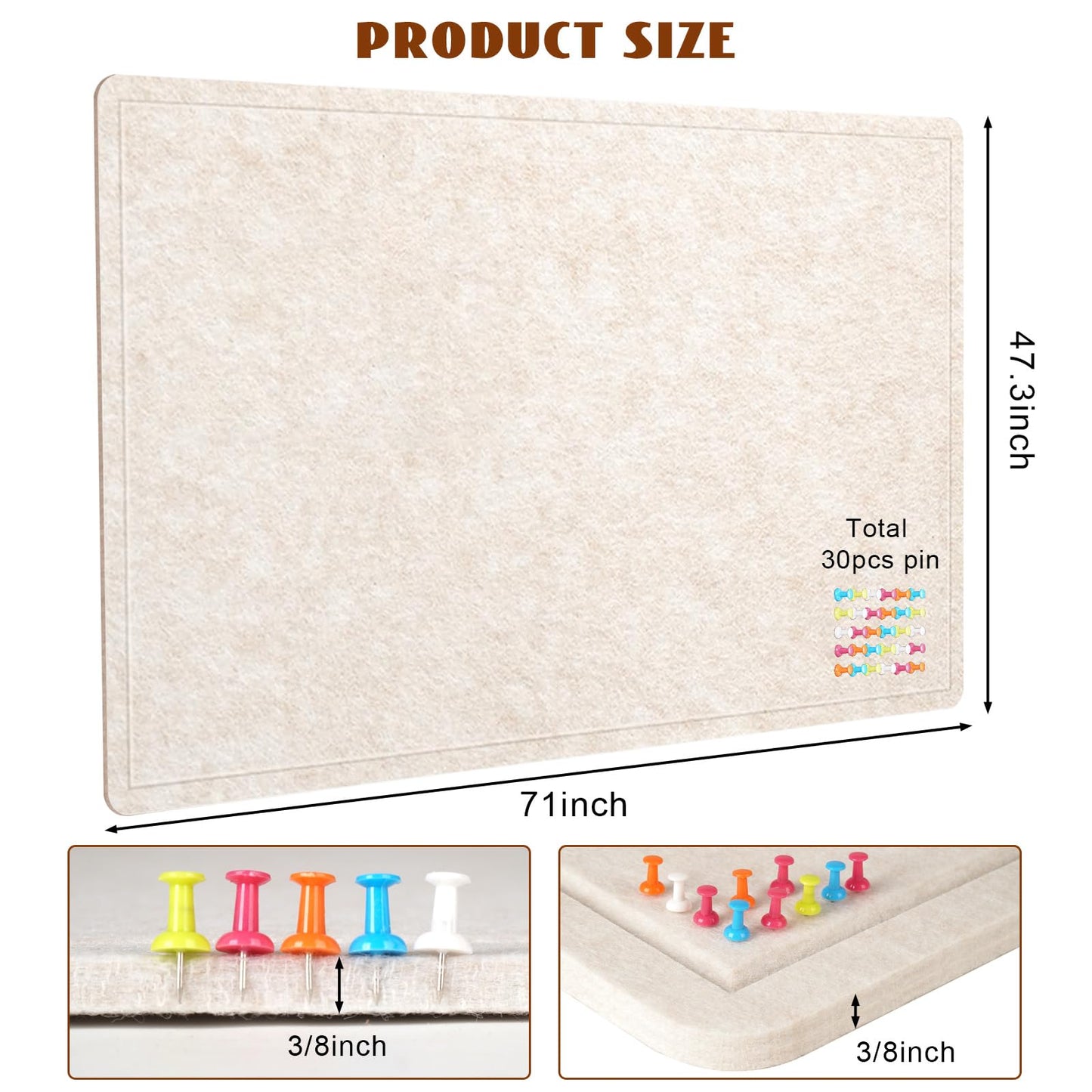 Large Bulletin Board - 72 X 48 inches Cork Board with 30 Pushpin, 6' x 4' Cork Board for Walls Pin Board, Self-Adhesive Felt Board Vision Board Foldable Photo Board for Wall (Oatmeal)