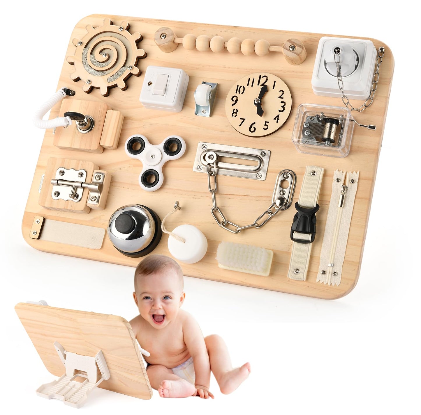Montessori Large Busy Board for Toddlers - Wooden Sensory Toys -Fidget Toys for Autistic Children-Preschool Learning Activities Fine Motor Skills