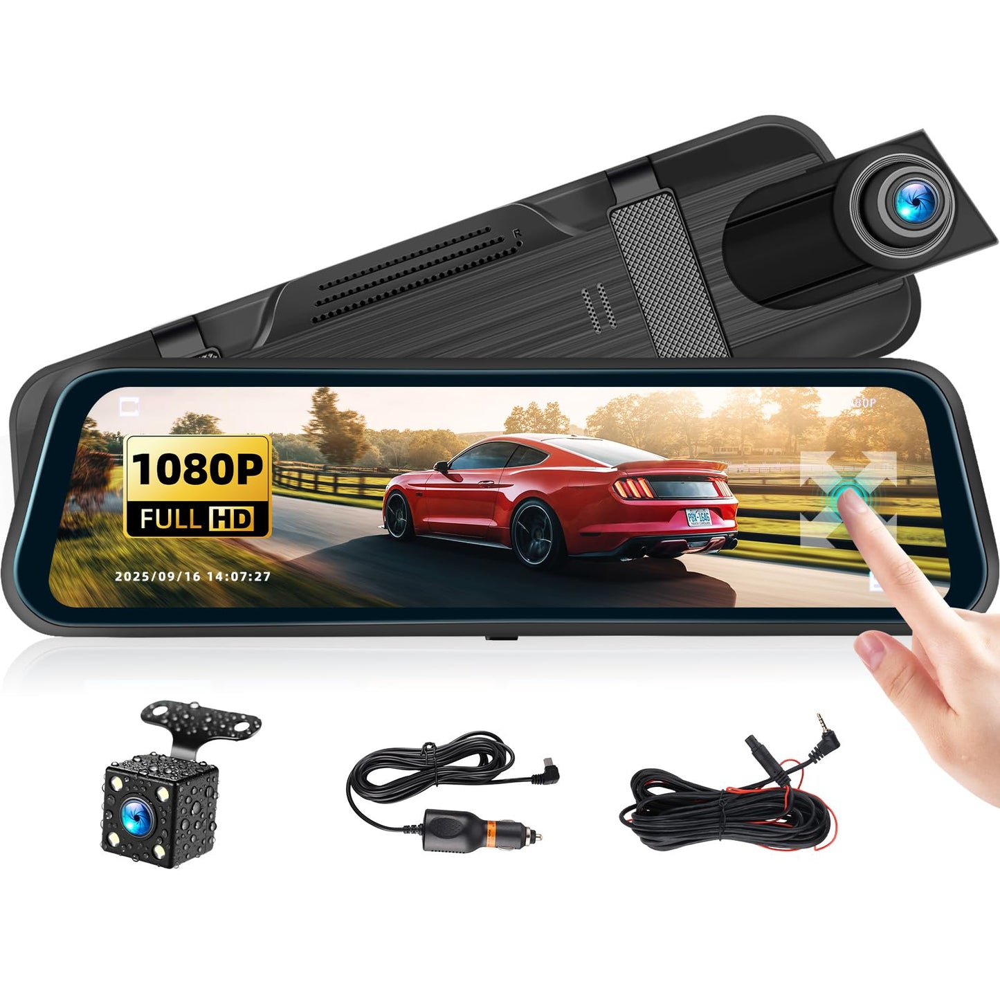 9.66" Mirror Dash Cam,1080P Touchscreen Rear View Mirror Front and Rear View Dual Cameras,Super Night Vision,G-Sensor,Loop Recording,Parking Assistance,24H Parking Monitor,HD Waterproof Backup Camera