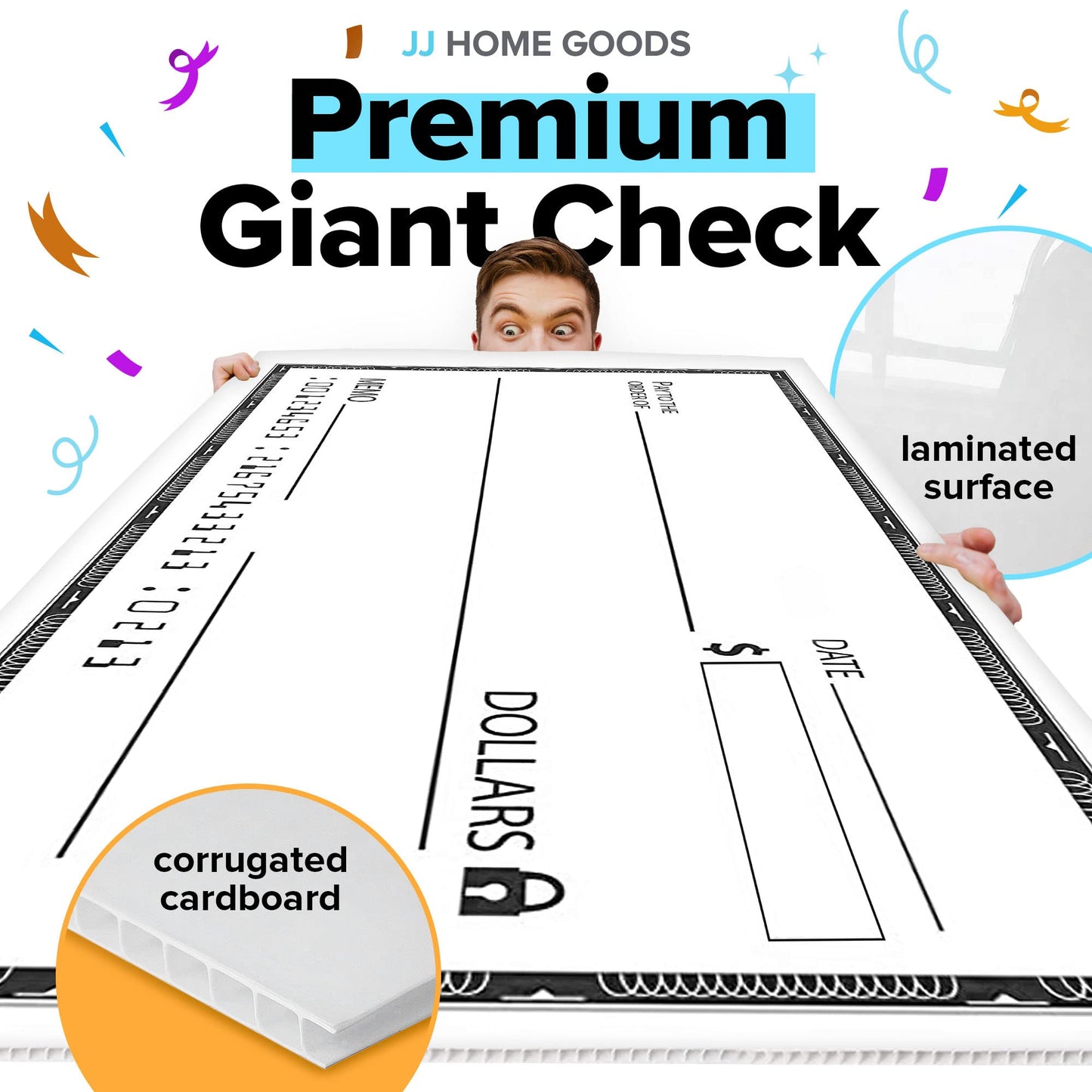 Reusable Giant Check [48" x 24"] - Dry Erase Big Checks for Presentations, Oversized Checks for Presentation, Novelty Big Check, Giant Big Fake Check, Large Checks for Presentations, Donation, Awards