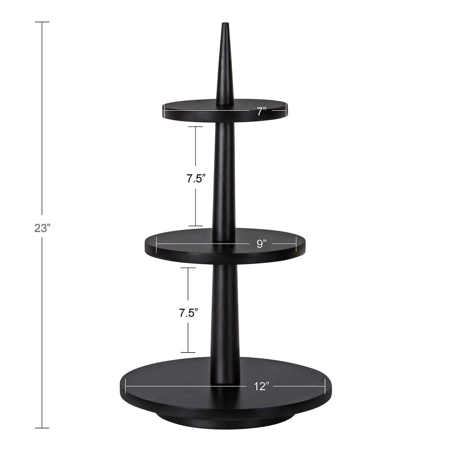 Kate and Laurel Praxis Modern 3-Tiered Tray, 12 x 12 x 23, Black, Decorative Farmhouse Serving Tray for Display