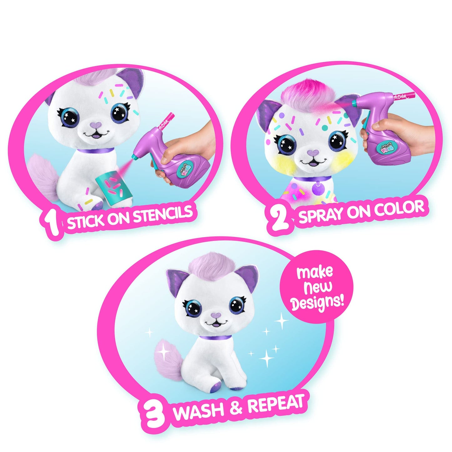 Canal Toys Personalize Airbrush Plush Large Kitty! Decorate, wash, Repeat! Customize Your own Spray Art Plush with Markers, Battery Powered Airbrush and 100+ Stencils. Ages 6+