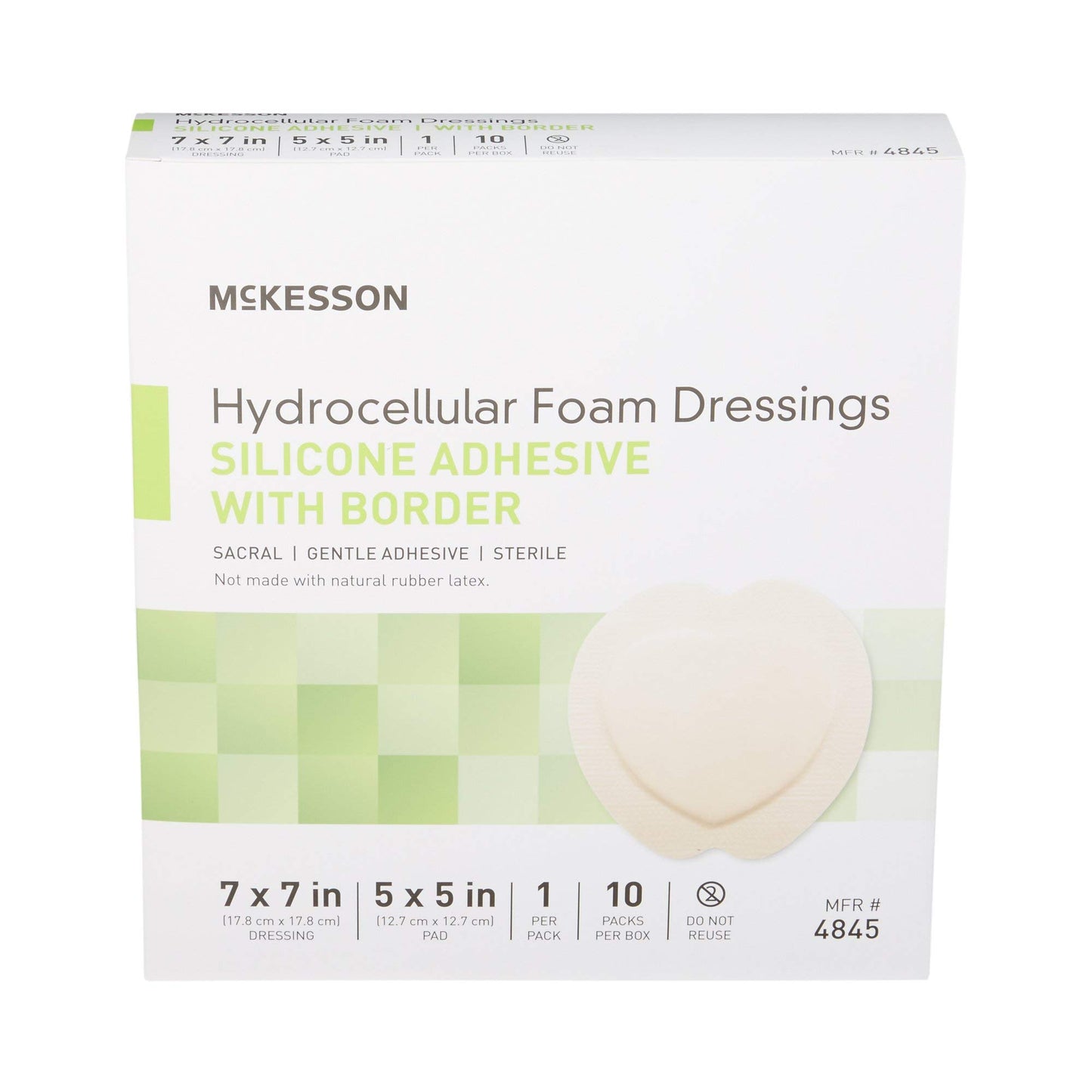 McKesson Hydrocellular Foam Dressings, Sterile, Silicone Adhesive with Border, Dimension 7 in x 7 in, Pad 5 in x 5 in, 10 Count, 1 Pack