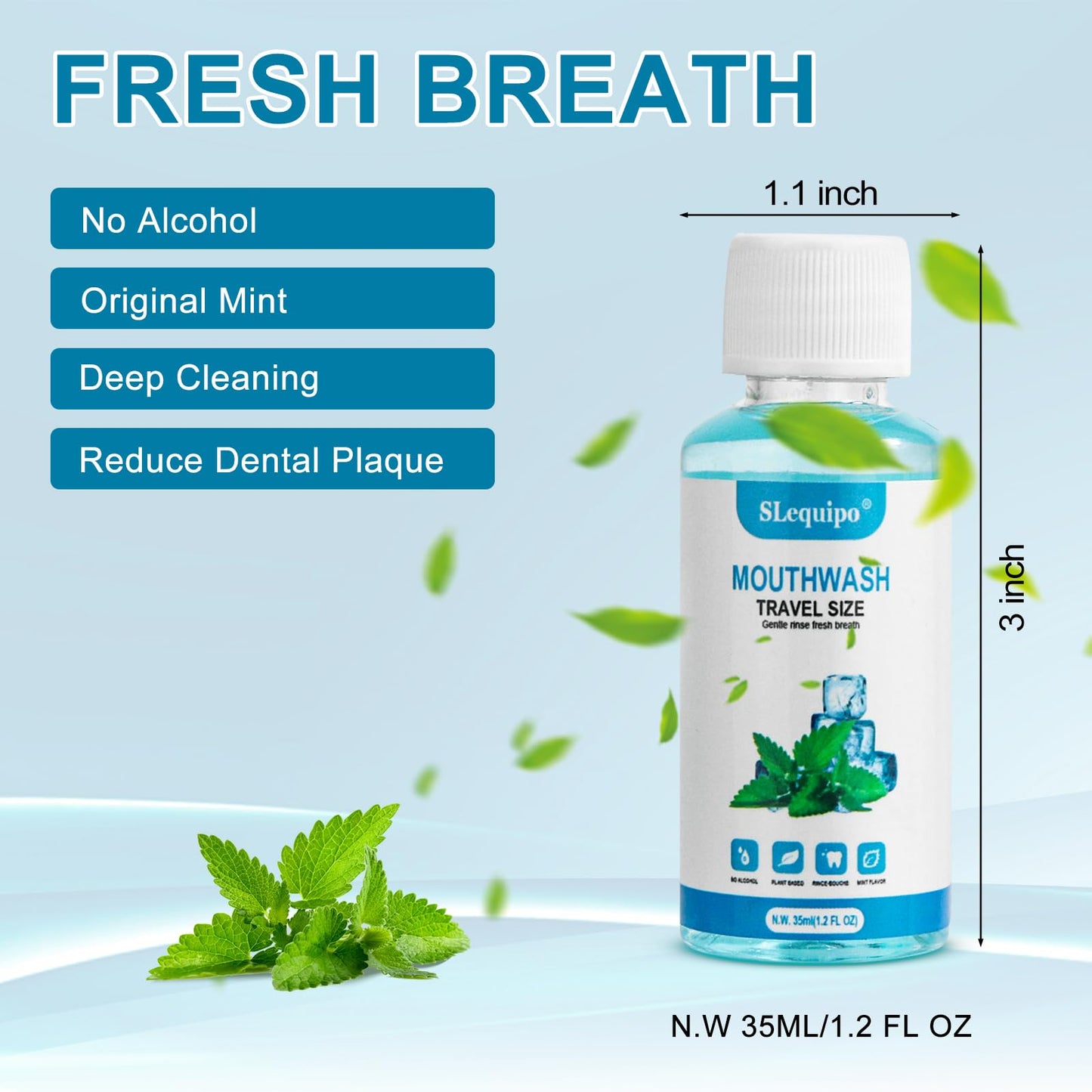 SLequipo 100 Travel Size Mouthwash Bulk Mini Mouthwash, Fresh Mint Portable Mouthwash Individual 1.2oz/35ml Mouthwash Bottles for Travel Toiletry Kits, Blue