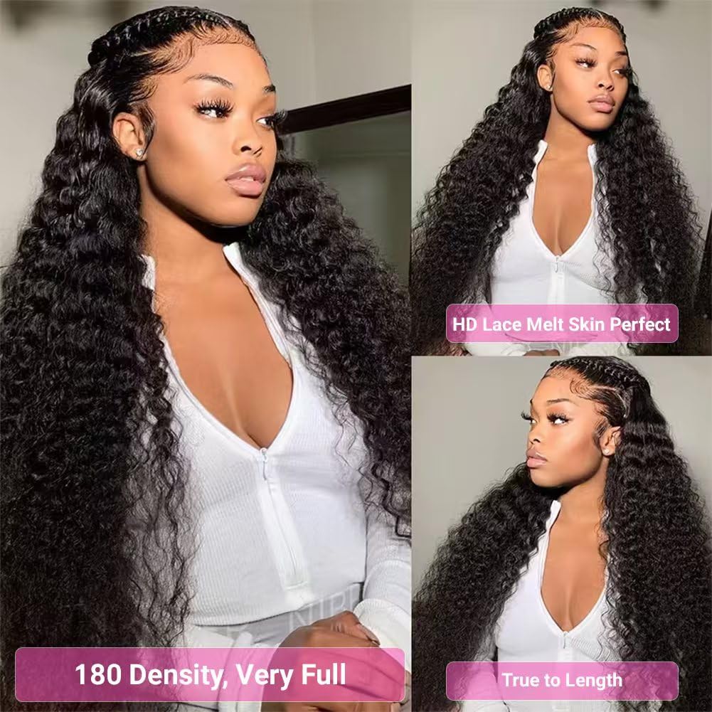 SQU&CIR 28 Inch Deep Wave Lace Front Wigs Human Hair 180% Density 13x4 HD Lace Front Wigs Human Hair Deep Curly Lace Frontal Wigs Human Hair Pre Plucked with Baby Hair