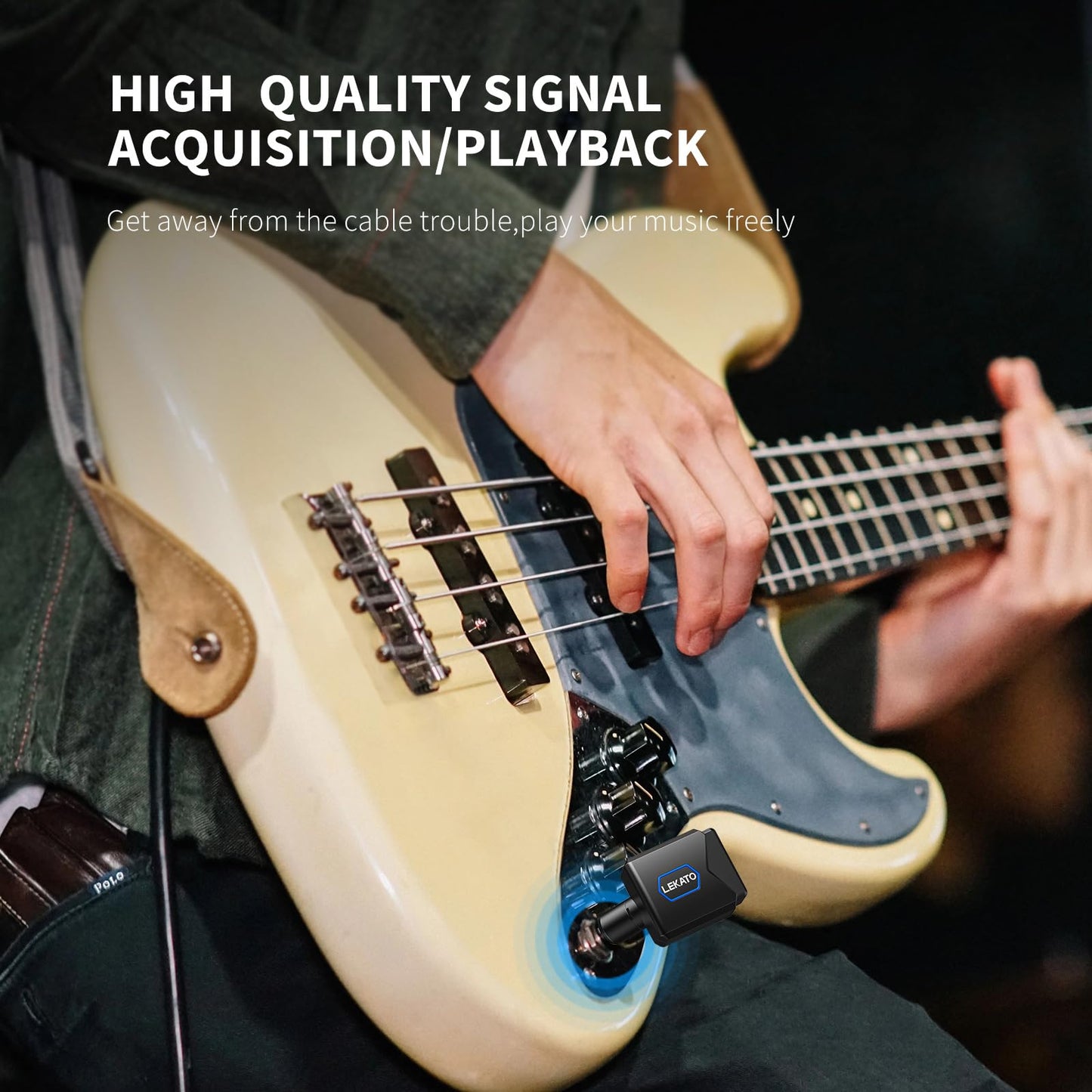 LEKATO Wireless Guitar System 5.8G Wireless Guitar Transmitter Receiver with Charging Box Rechargeable Audio Wireless Guitar Transmitter and Receiver with 4 Signal Channels for Electric Guitar Bass