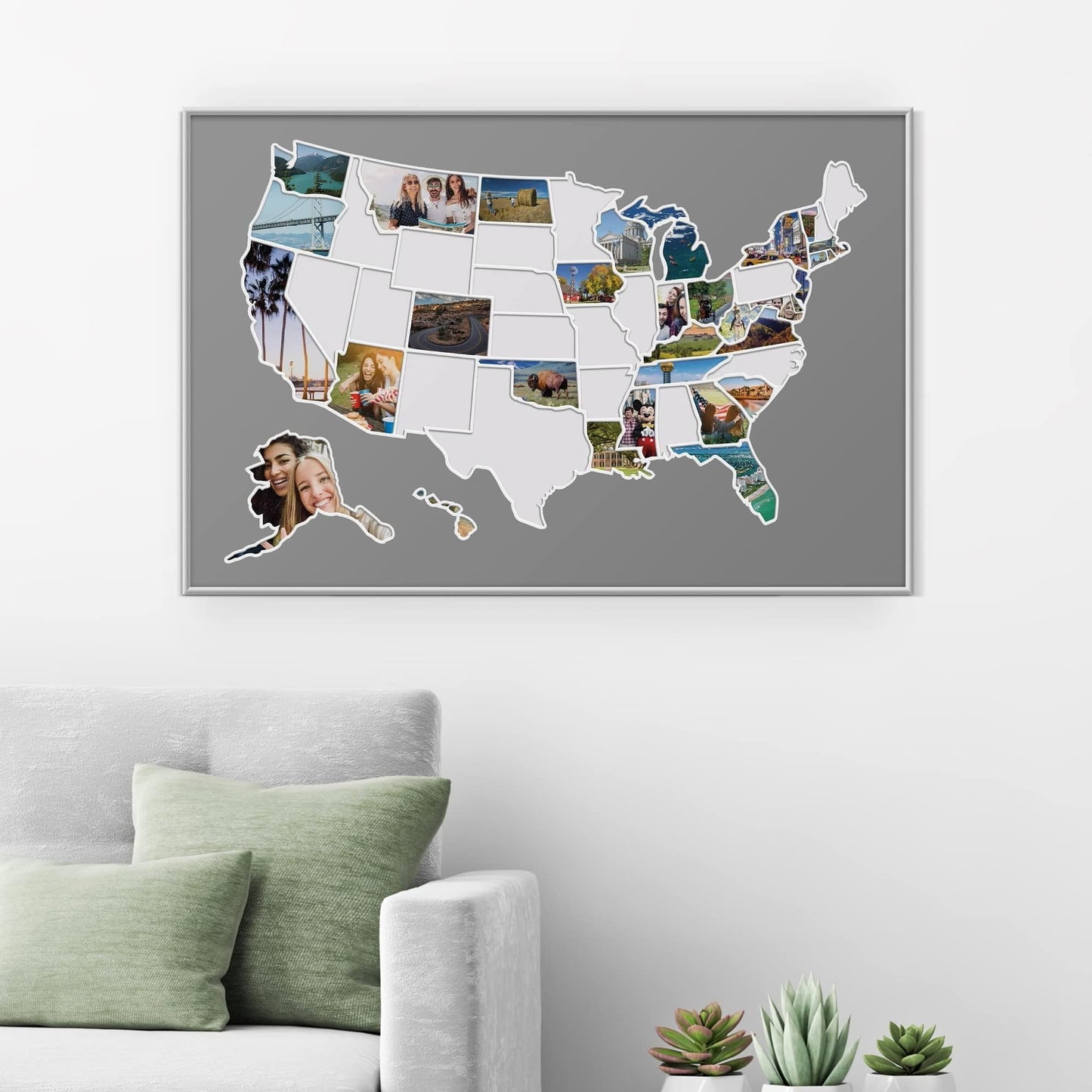 USA Photo Map - 50 States Travel Map - 24 x 36 in - Includes Secure Photo Maker - Easy to Use, Built to Last and Uniquely Yours - Unframed - Gray