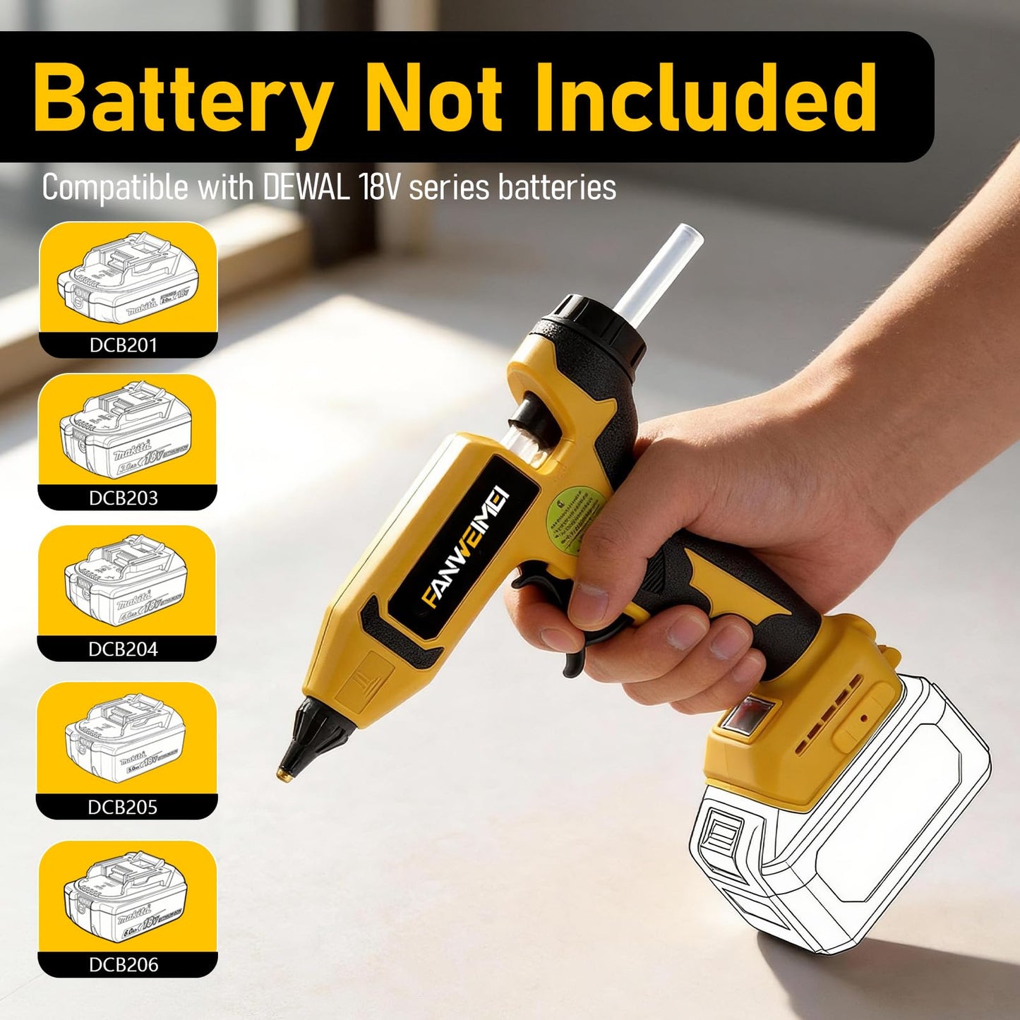 110W Cordless Hot Glue Gun Compatible with DeWalt 18V Battery, Upgraded Digital Adjustable Temp Heavy Duty Glue Gun with 20 Full-Size Sticks for DIY, Arts, Crafts & Home Repair (Battery Not Included)