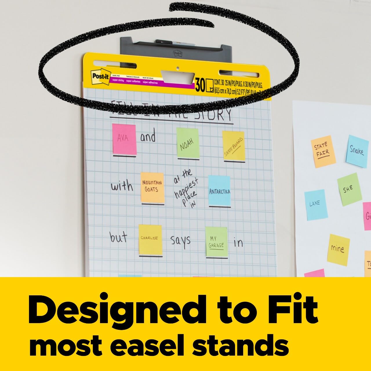 Post-it Super Sticky Easel Pad, 25 x 30 Inches, 30 Sheets/Pad, 2 Pads (560), Large White Grid Premium Self Stick Flip Chart Paper, Super Sticking Power