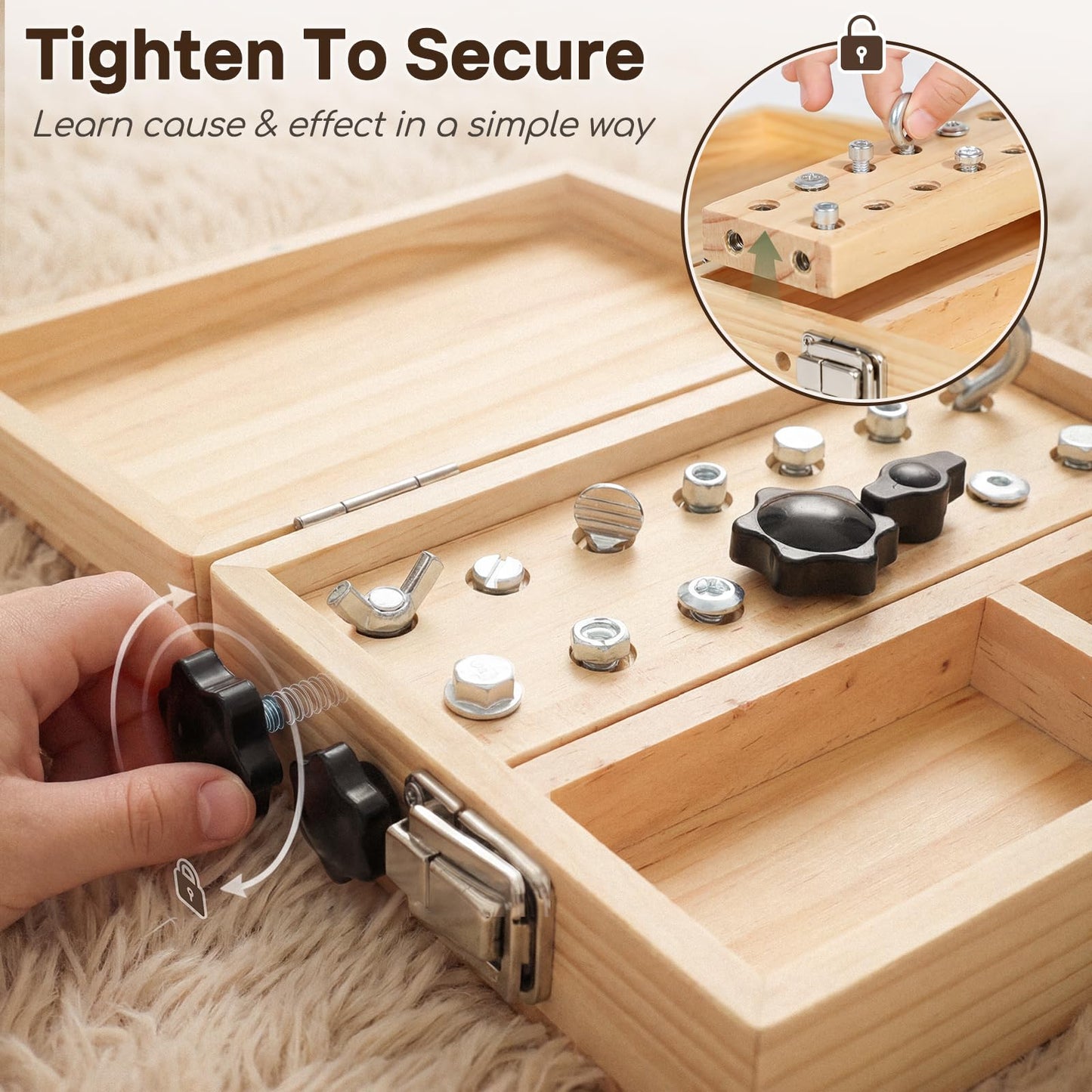 Lehoo Castle Montessori Toys for 3 4 5 Year Old Boys Girls, Wooden Screwdriver Board Set with Anti-Lost Keys & Real Locks, Fine Motor Skills Toddler Travel Toys & Kids Tool Kit