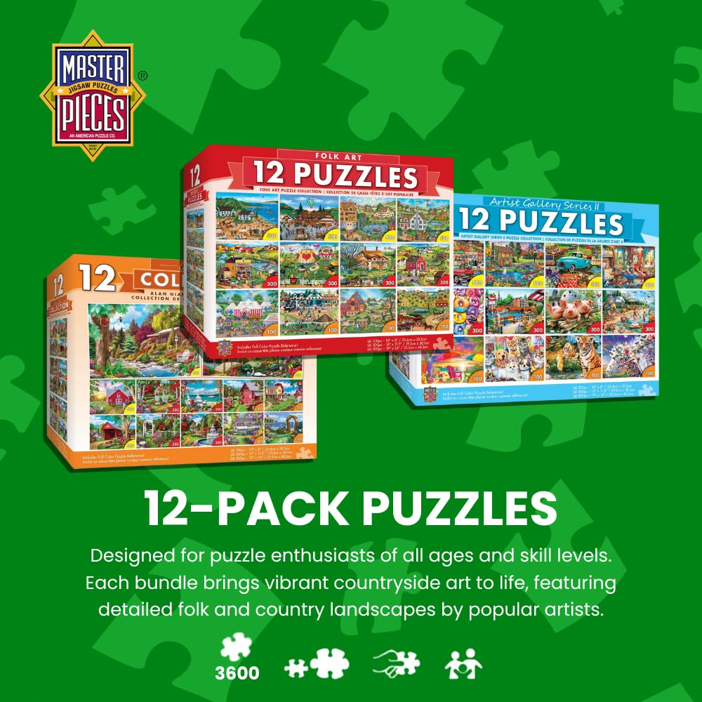 MasterPieces Folk Art 12-Pack Bundle Jigsaw Puzzles, Assorted (31864)