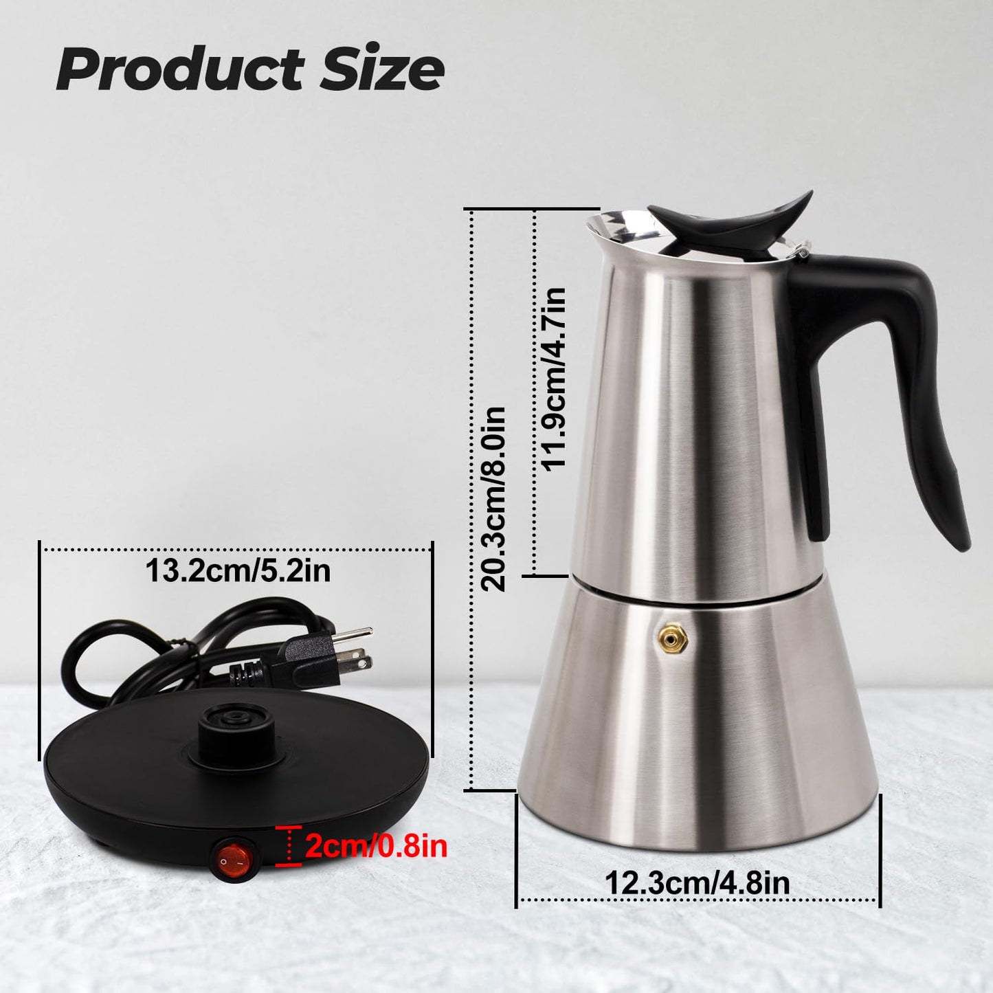 Vaolvpant Electric Stainless Steel Moka Pot 6 Cup 300ml Mocha Pot Espresso Maker with Detachable Base Ideal Coffee Maker for Home Italian and Cuban Café Coffeemaker Espressomaker Coffee Pot
