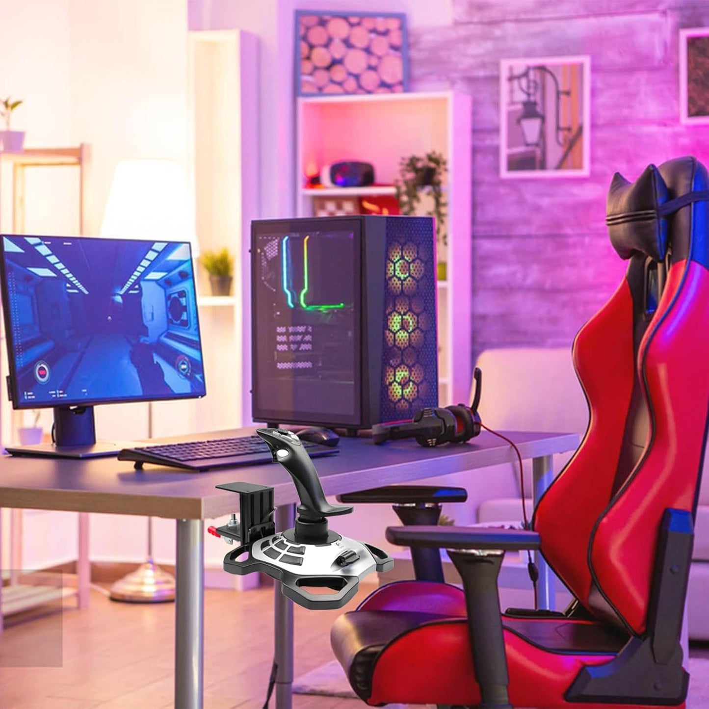 HTLAKIKJ Desk Mount for Flight Sim Joystick-Compatible with Logitech G Extreme 3D Pro Joystick and Turtle Beach VelocityOne Flightstick for Xbox and Windows Enduring Metal Holder (No Joystick)