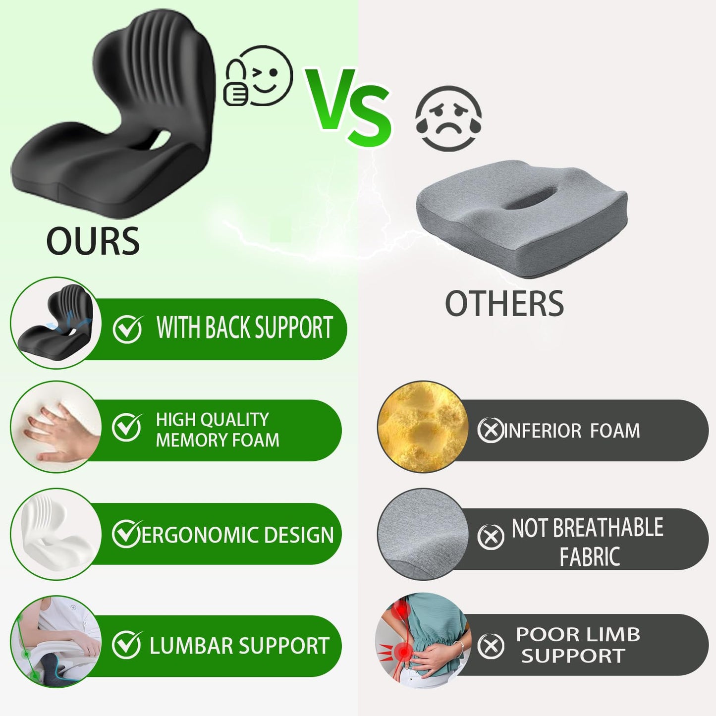 Seashell Memory Foam Seat Cushion -for Office Chair, Truck seat, Car Seat,Desk Chair, Airplane L-Shaped Back Support & Sciatica Relief & Tailbone Coccyx Pain Relief for Long Sitting and Driving(B&G)