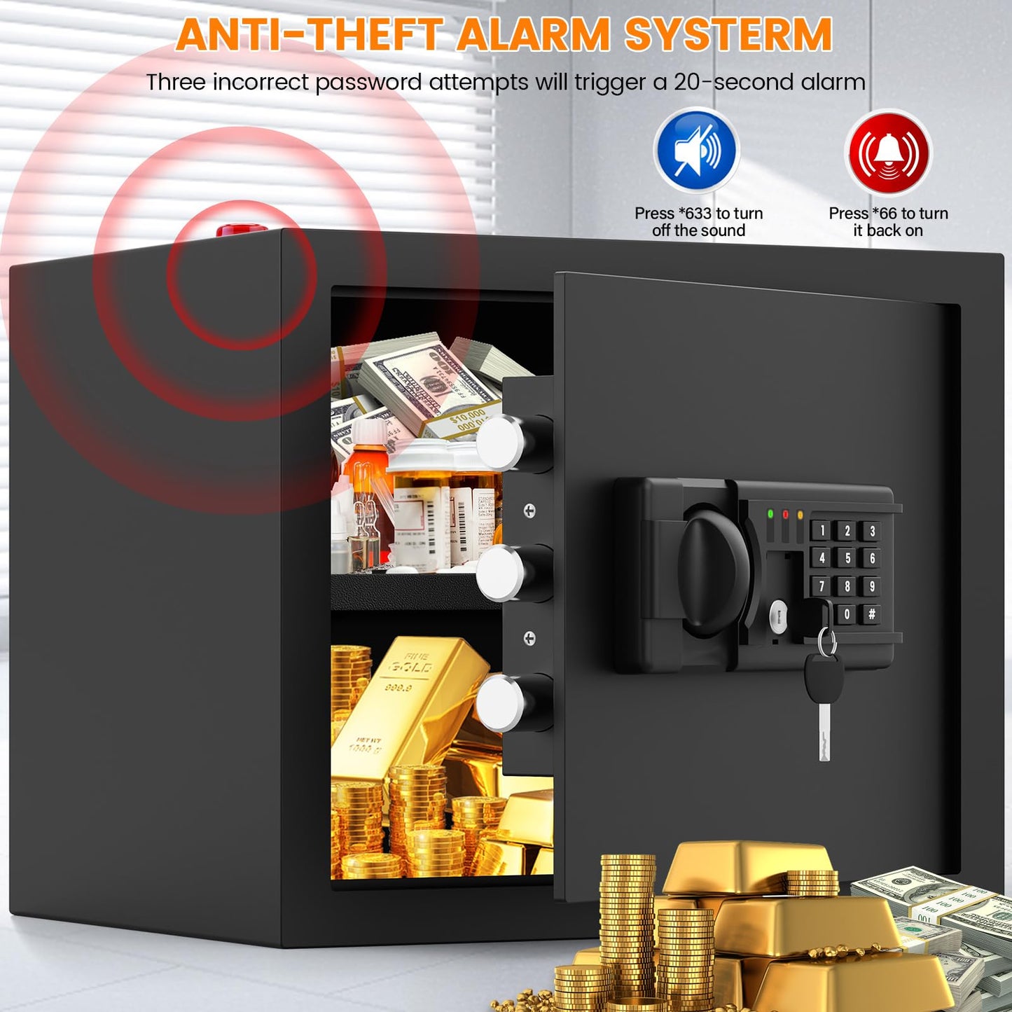 2.0 Cuft Safes for Home, Fireproof Safe Box, Home Safes Fireproof Waterproof with Electronic Keypad & Fire Proof Bag, Removable Shelf, Smart Alert, Safe Box for Home Documents Money Medicine