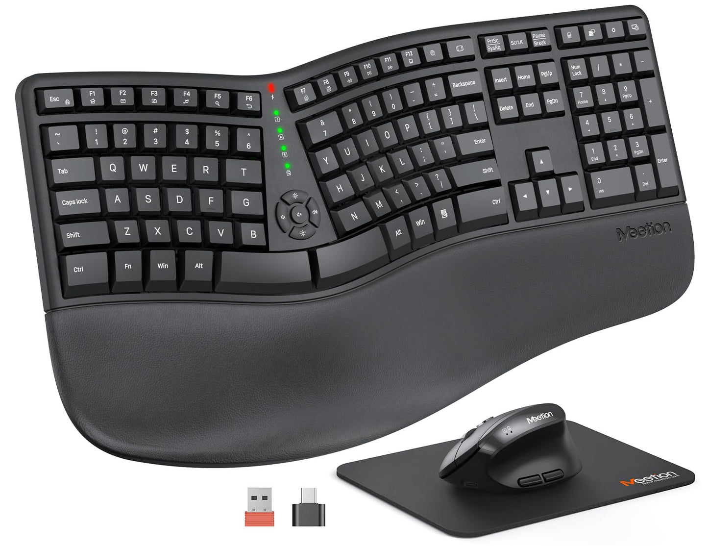 MEETION Ergonomic Wireless Keyboard and Mouse, Ergo Keyboard with Vertical Mouse, Split Arch Keyboard with Cushioned Wrist Palm Rest, Natural Typing Rechargeable Full Size, Windows/Mac/Computer/Laptop