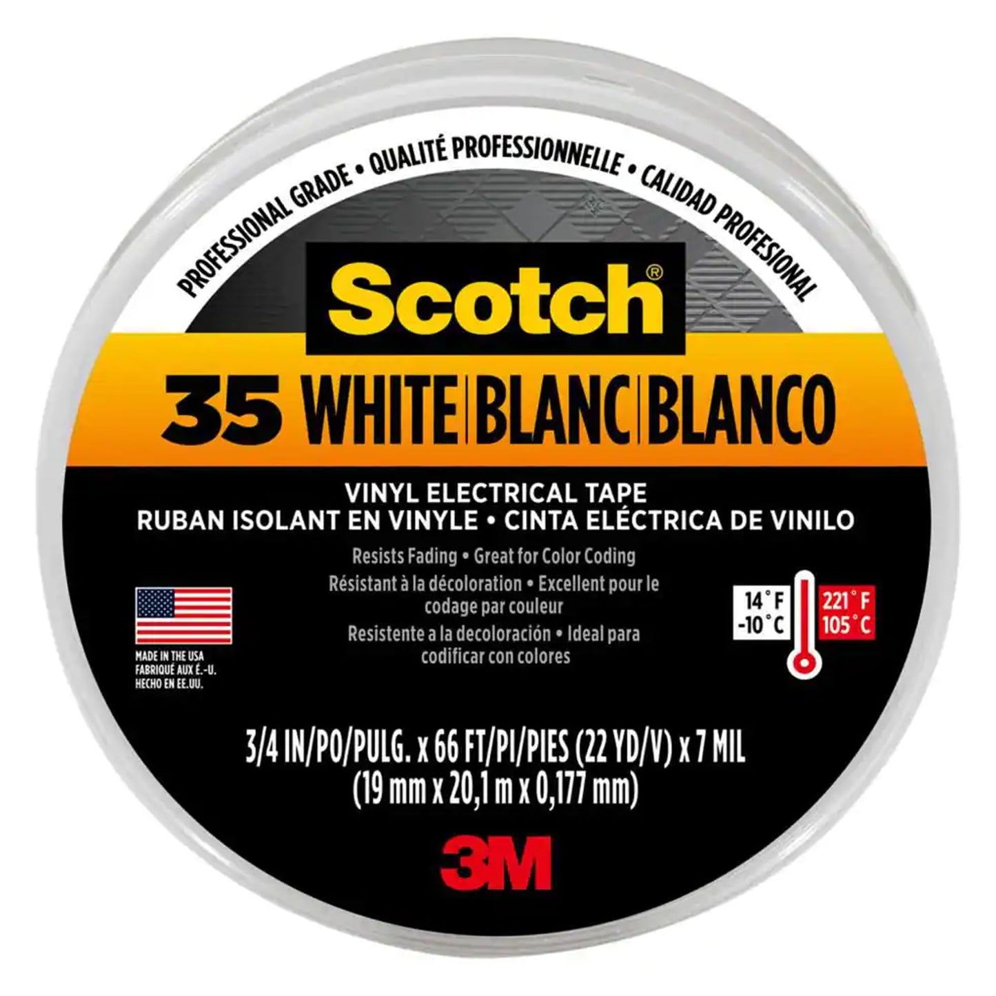 3M 10828-DL-2W 3/4" X 66' White Scotch 35 Professional Electrical Tape