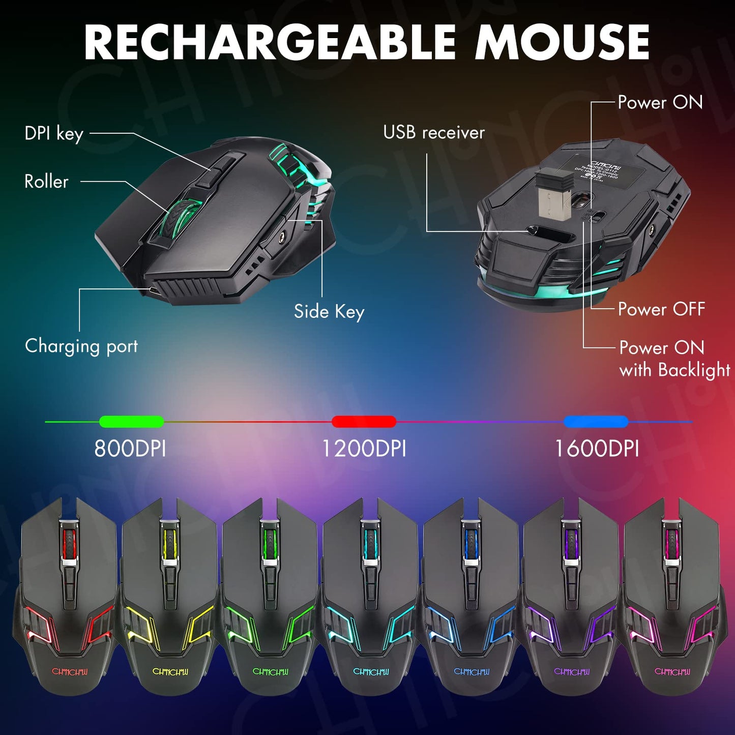 CHONCHOW Wireless Gaming Keyboard and Mouse Combo, Rechargeable 87 Key LED Light Up Keyboard Ergonomic Wireless Gaming Mouse, Backlit Wireless Gaming Mouse and Keyboard for Xbox PS4 PS4 PC Laptop