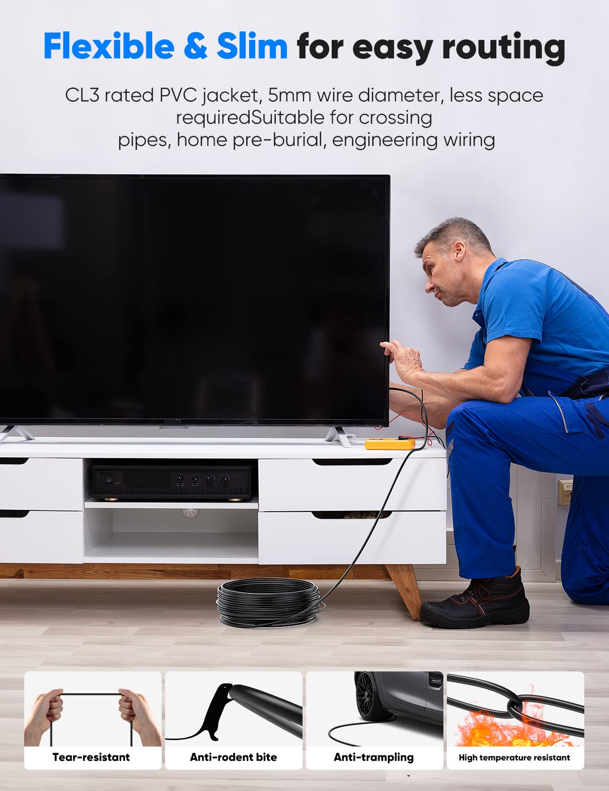 8K 4K 120HZ 50 FT HDMI Cable Fiber Optic, Highwings in-Wall CL3 Rated Long HDMI 2.1 48Gbps Ultra High Speed [8K@60Hz] Dynamic HDR/eARC/HDCP 2.2&2.3/3D, Compatible for PS5 PS4 Desktop GPUs 30&40 Series