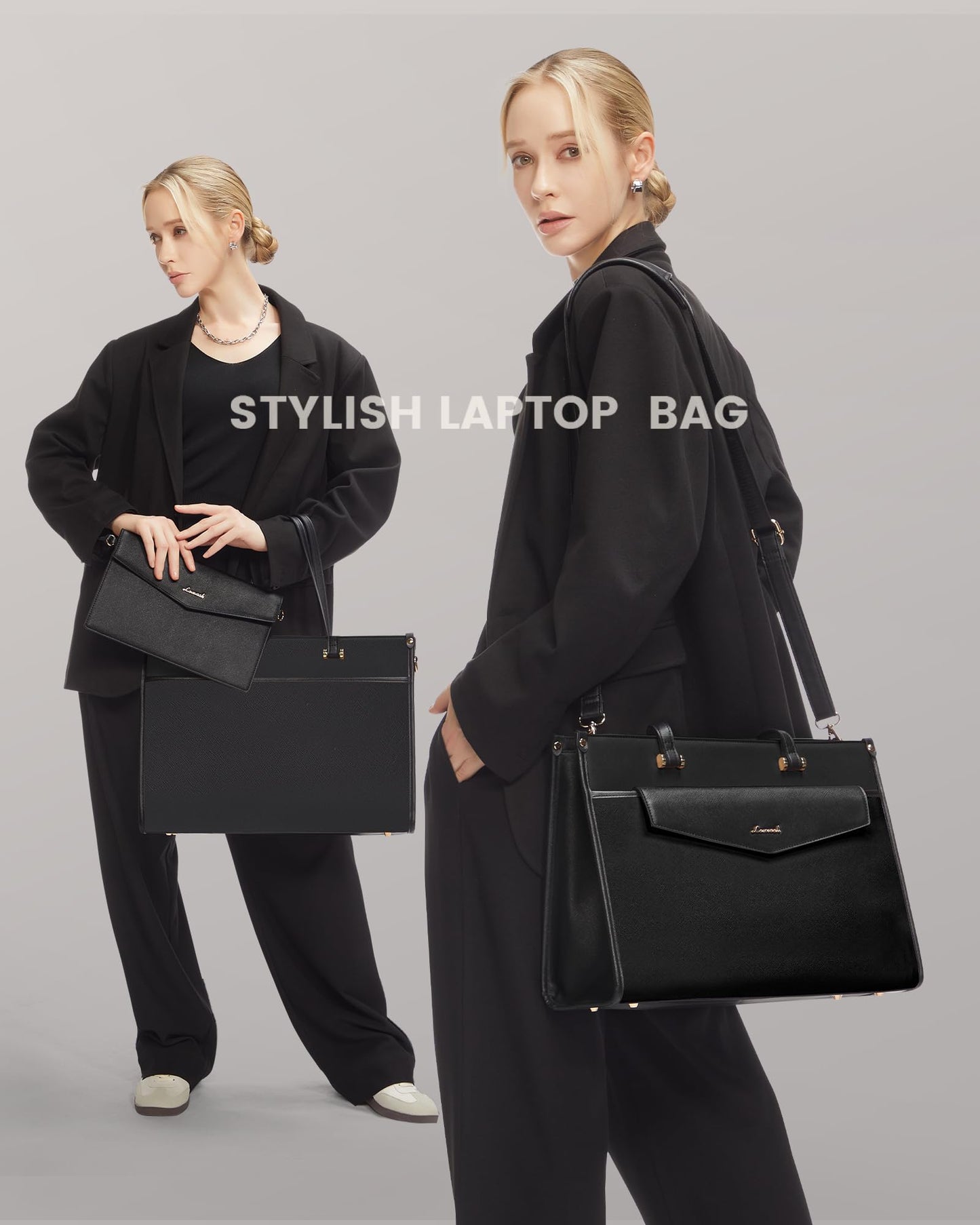 LOVEVOOK Laptop Tote Bag for Women, 15.6 inch 2-in-1 Professional Work Bag Business Briefcase with Clutch Purse, Waterproof Leather Computer Handbag for Teacher Office Travel