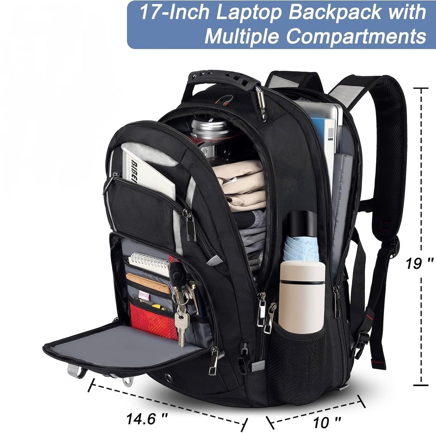 Mogplof Extra Large Laptop Backpack, 17 inch TSA Flight Approved Travel Backpack for Men, Large Backpack, RFID Business Computer Bag, Heavy Duty Water Resistant College Bookbag