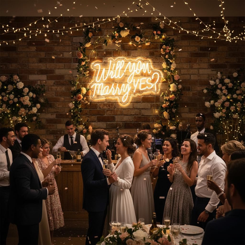 Will You Marry Me Neon Letter Sign, 21.7x13.8 Inch Acrylic LED Letter Sign Light Up Letters, Neon LED Signs for Wall Decor, Marriage Proposal, Wedding, Valentine's Day Decor (warm white)