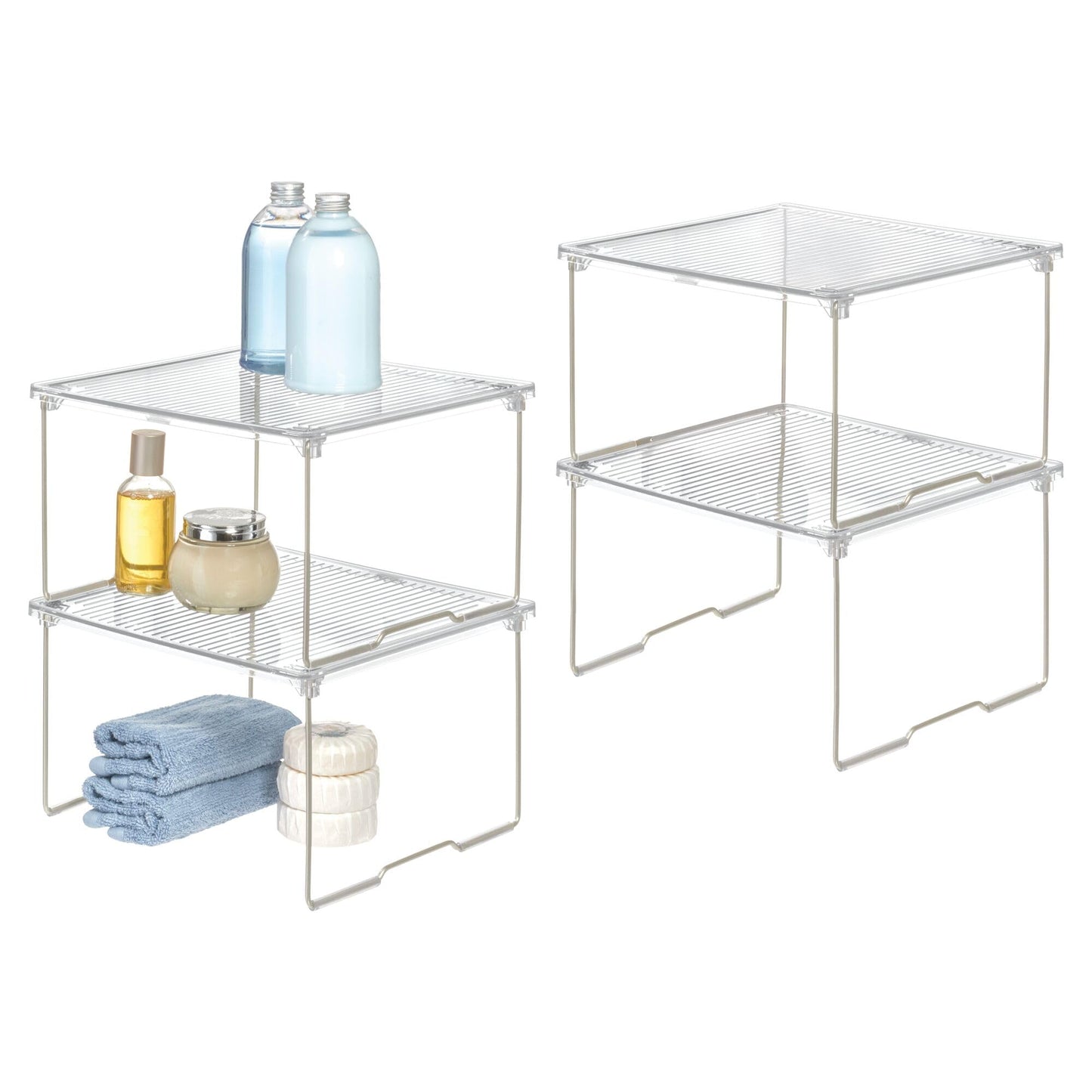 InterDesign iDesign Stackable Organizer-Cabinet Riser for Bathroom Storage-Set of 4-Clear/Satin Stacking Shelf-Small M4