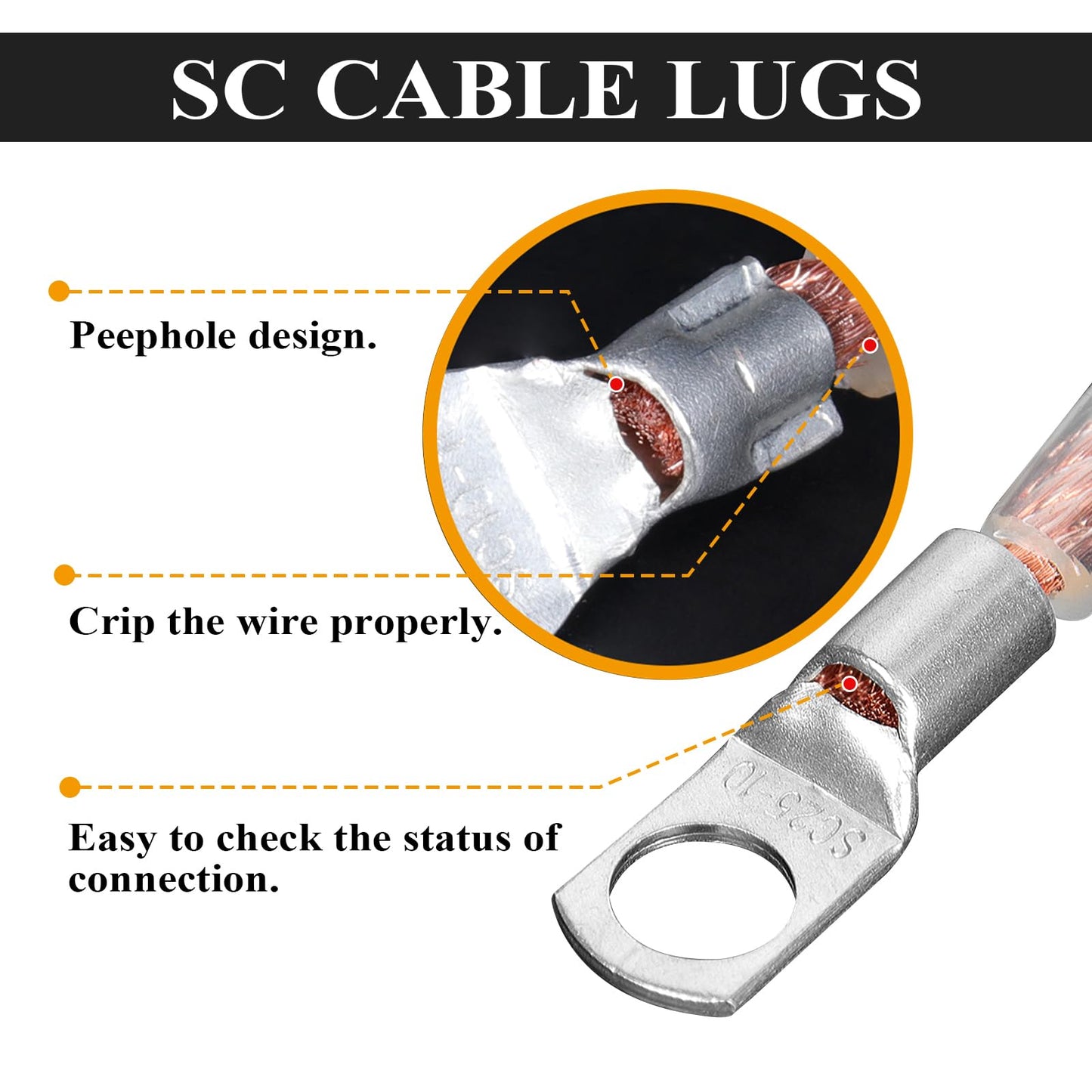 SUNNAREPOON 2 Gauge Battery Cable (12 Feet Black, 12 Feet Red) - 2 AWG Copper Clad Power Welding Wire with M8 & M10 SC Connector Lugs for Car, Camper, RV, Solar Low Voltage Inverter Wiring