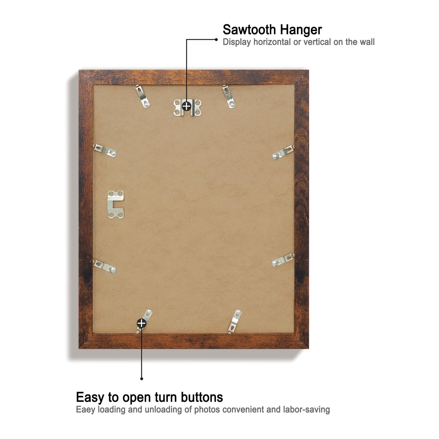 iRahmen 11x14 Picture Frame Set of 4 with Tempered Glass, Rustic Frame Display 8x10 Pictures with Mat or 11 x 14 Without Mat, Wooden Photo Frames for Wall Mounting