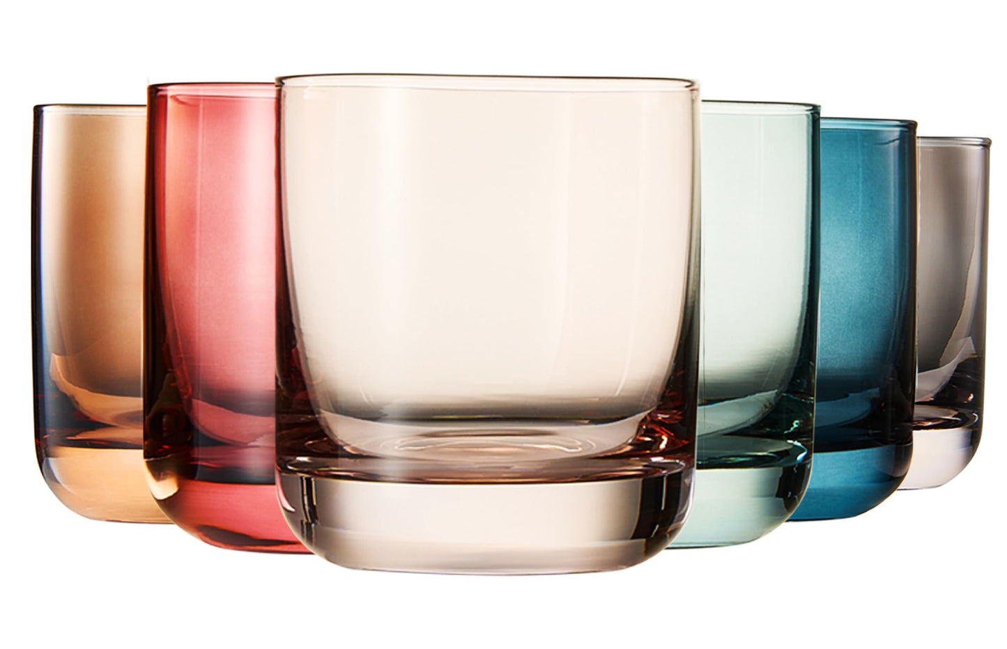 Khen Colored Old-Fashioned Drinking Glasses | Set of 6 | Large 9.6oz Art Deco Stemmed Muted Martini Classic Whiskey, Champagne, Cocktail, Margarita, Martini Wine Glass, Gift Idea, Muted Pastel Colors