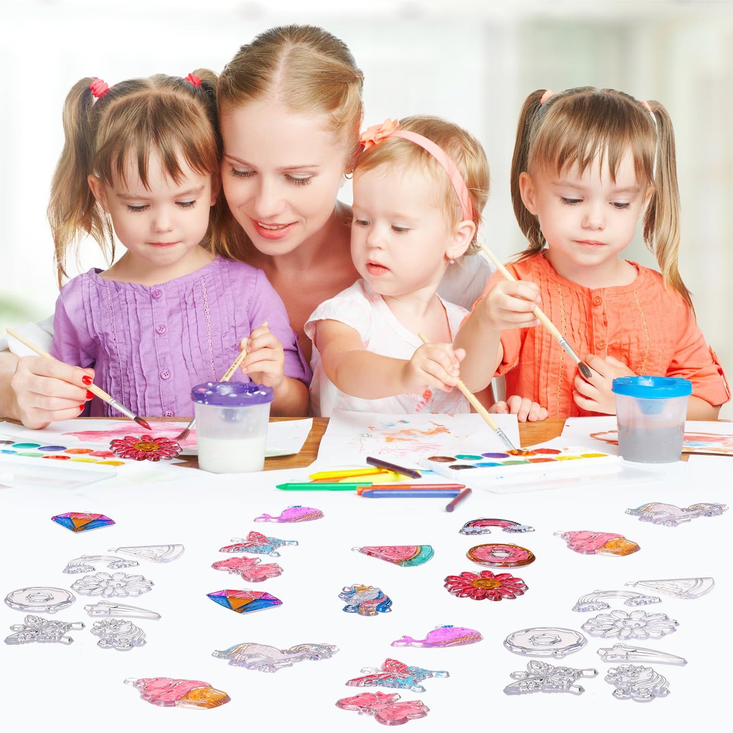 Jenaai 72 Pcs Window Art Suncatcher Kits for Kids Suncatcher Paint Window Paint Suncatcher Craft with 24 Suction Cups for Ornament Painting Kids Classroom Gift Party Activities Project (Unicorn)