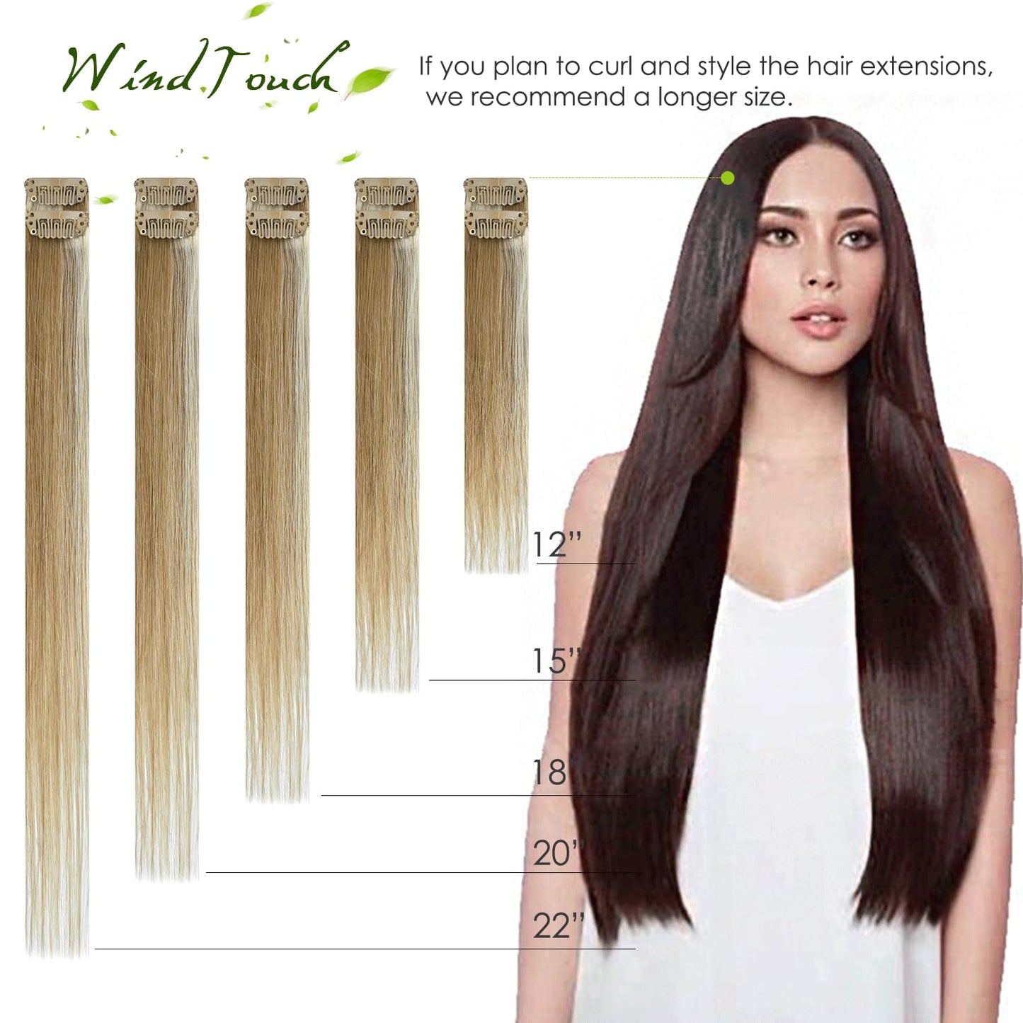 WindTouch Clip in Hair Extensions 100g Clip in Hair Extensions Real Human Hair Mixed Bleach Blonde Hair Extensions real hair extensions clip in human hair 7pc 20inch Thicher Hair Extensions