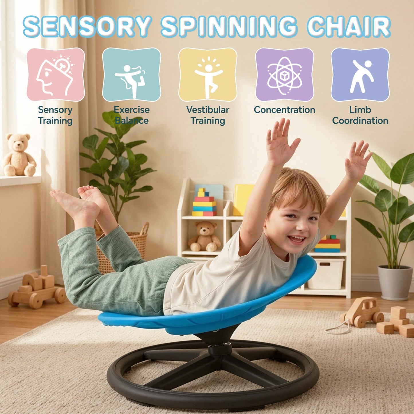 Spinning Chair for Autistic kids, Sensory Chair for Kids Autism, Swivel Chair for Children with ADHD, Sit and Spin Calming Gift to Improve Focus, Body Balance, Sensory Toy for Toddler 3 to 10