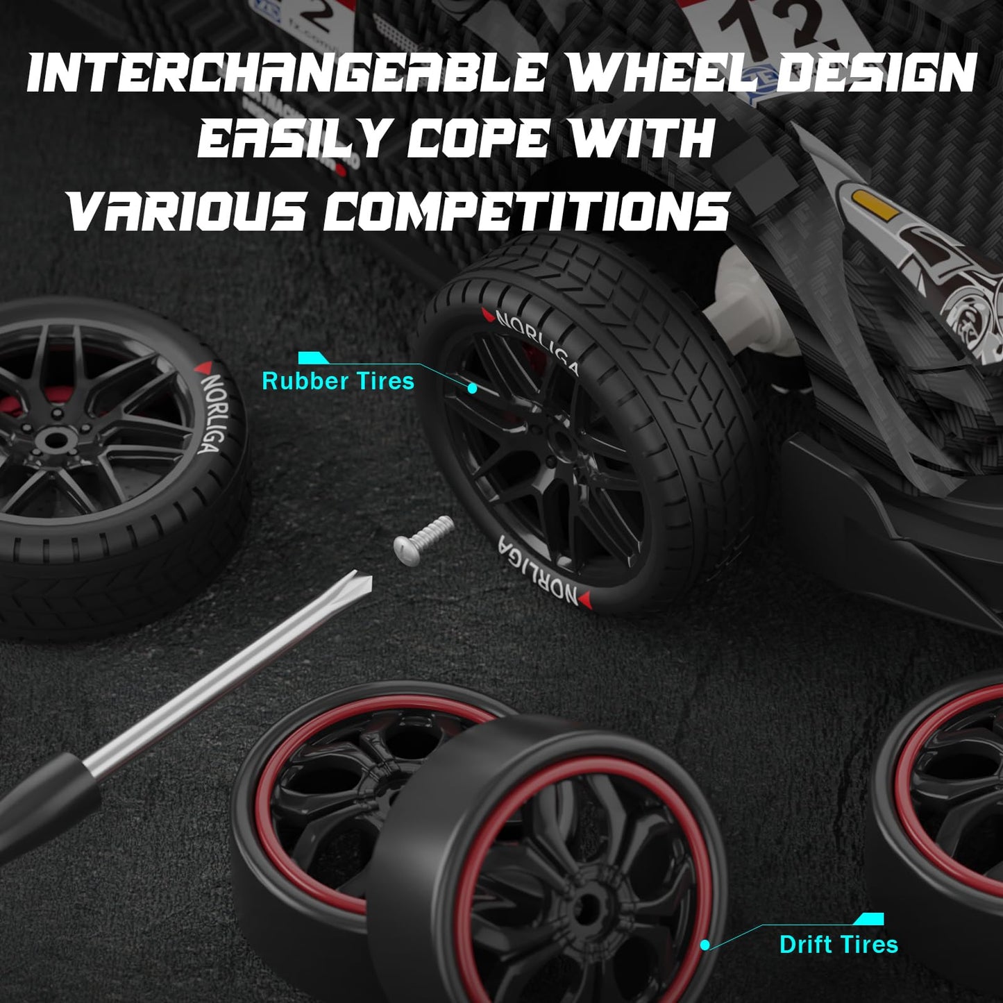 Remote Control Car RC Drift Car 1:16 Scale 4WD RC Vehicle with LED Lights 2.4GHz 30km/h RTR High Speed Racing Sport Toy for Adults Boys Girls Kids Gift 2Pcs Rechargeable Battery