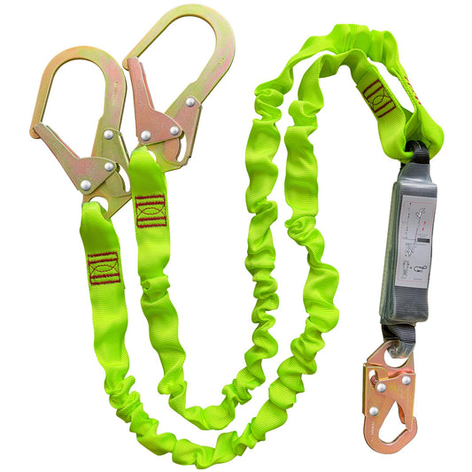 6FT Double Leg Internal Shock Absorbing Safety Fall Protection Lanyard with Dual Rebar & Snap Hook |Heavy-Duty Webbing | Roofer, Construction, Scaffolding | OSHA & ANSI Rated (A-Shock Absorbing)