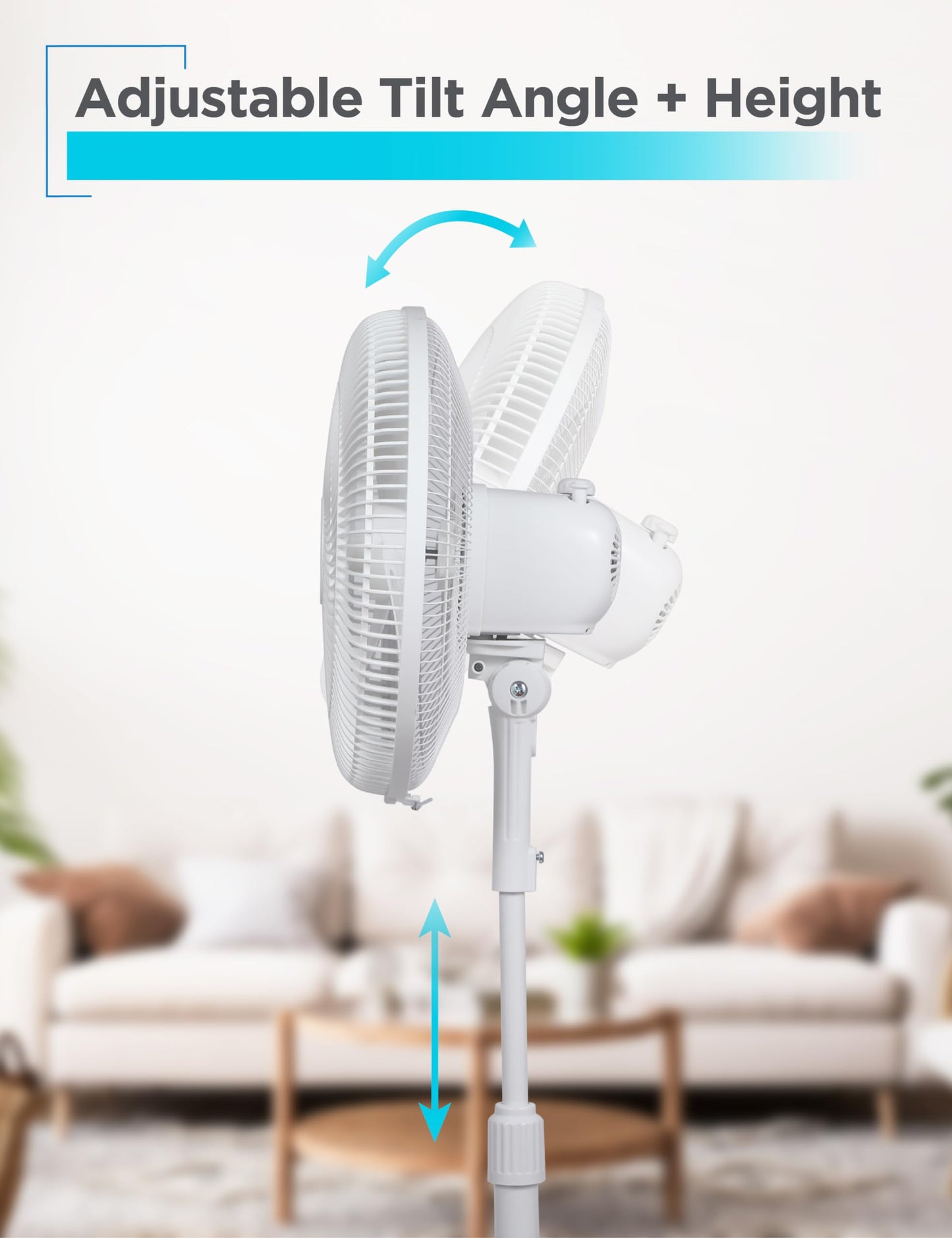 BLACK+DECKER 16-Inch Pedestal Fan, BFP16MXW, Oscillating Fan for Home and Office, Standing Fan with 3 Speed Settings, Height Adjustable with Adjustable Head Tilt, White