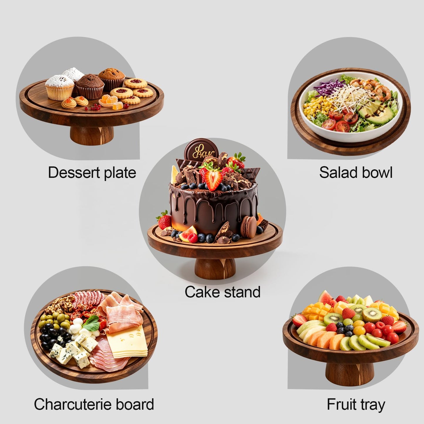 JOCHER Acacia Wood Cake Stand with Lid, 12in Cake Stand with Acrylic Dome (Not Glass), 2-In-1 Cake Display Stand for Charcuterie Board, Chips & Dips, Fruit Platter, Wedding, Birthday, Parties