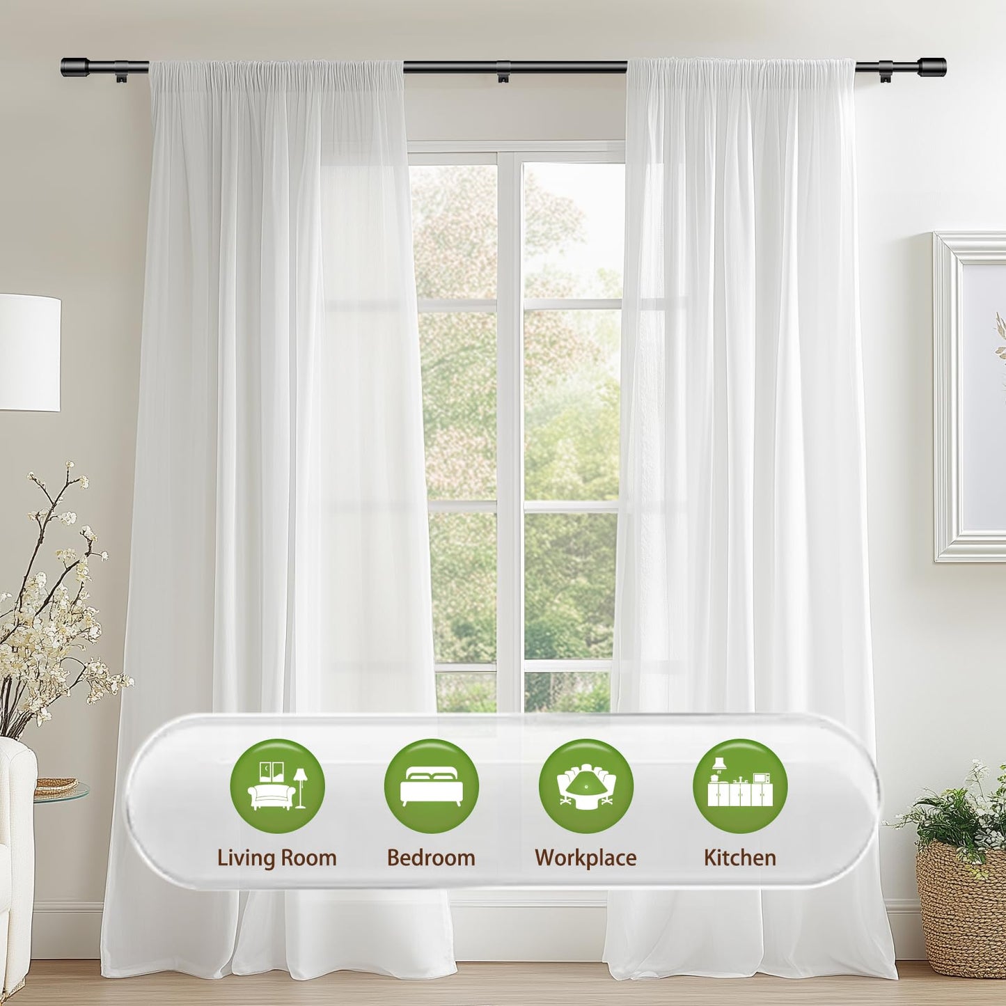 1” Diameter Curtain Rods 30-120 Inch, for 30-116 Inch Windows, Adjustable Splicing Black Rods for Windows with Brackets, Window Rod Long Heavy Duty Curtains Rod, 2 Pack