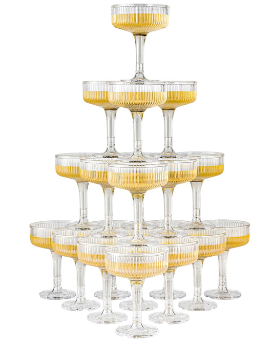DORONAN 20 Pack Plastic Champagne Tower, 7oz Champagne Coupe Unbreakable Plastic Cocktail Glasses Acrylic Martini Glasses for Wedding Birthday Party Bar, Clear