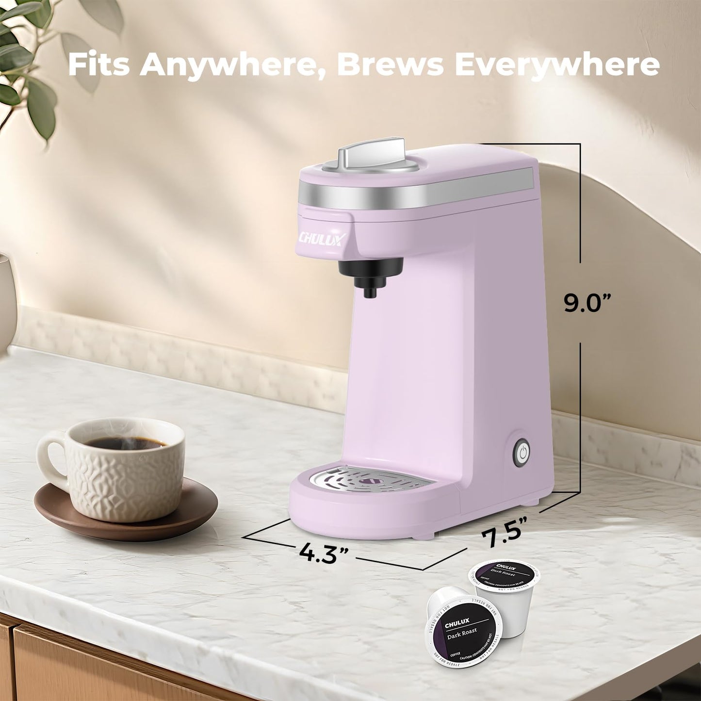 CHULUX Mini Coffee Maker for K Capsule, Single Serve Coffee Maker for One Cup Americano, Lightweight Pod Coffee Machine, Lavender