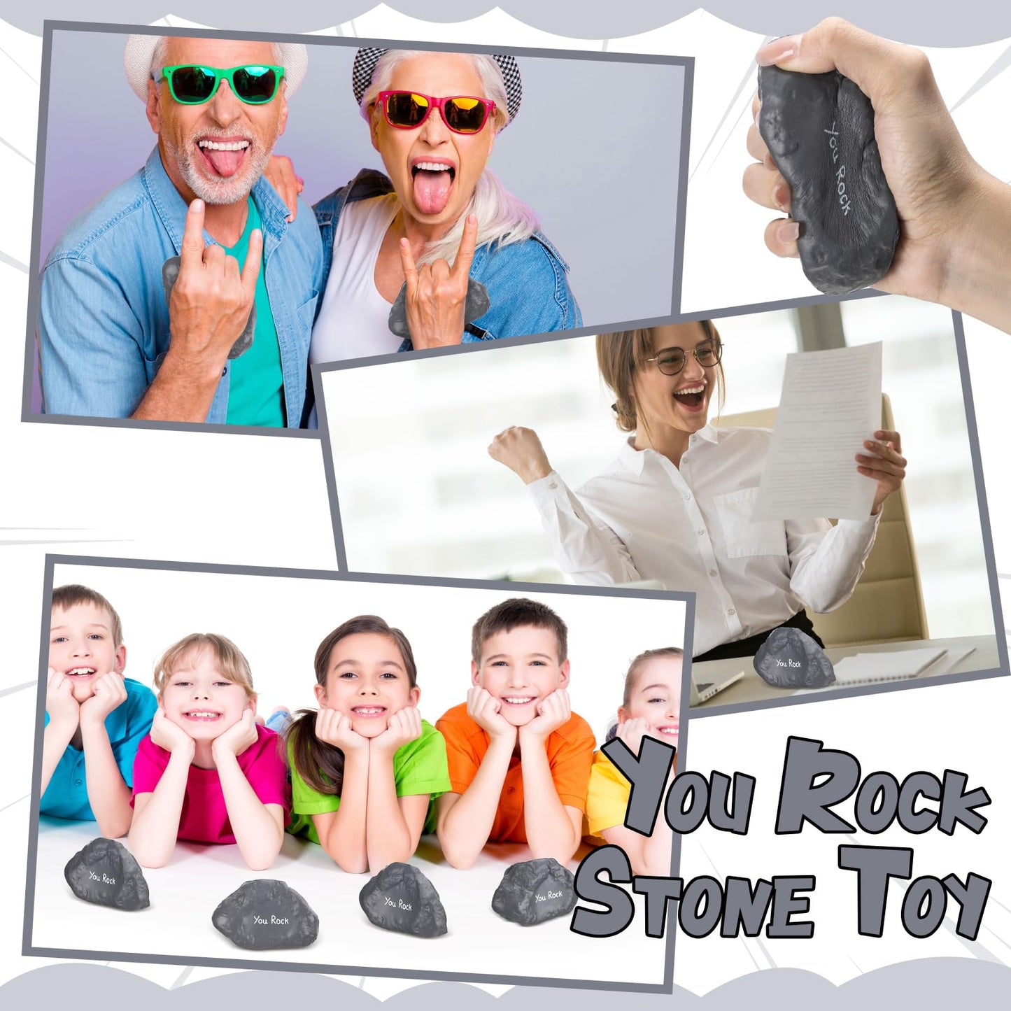 Gemscream Inspirational Stress Foam Stone Bulk Motivational Stress Balls Relief Ball Appreciation Gifts with Card Organza Bag Thank You for Being Awesome Gifts, 4 Inch(50 Set,Stone)
