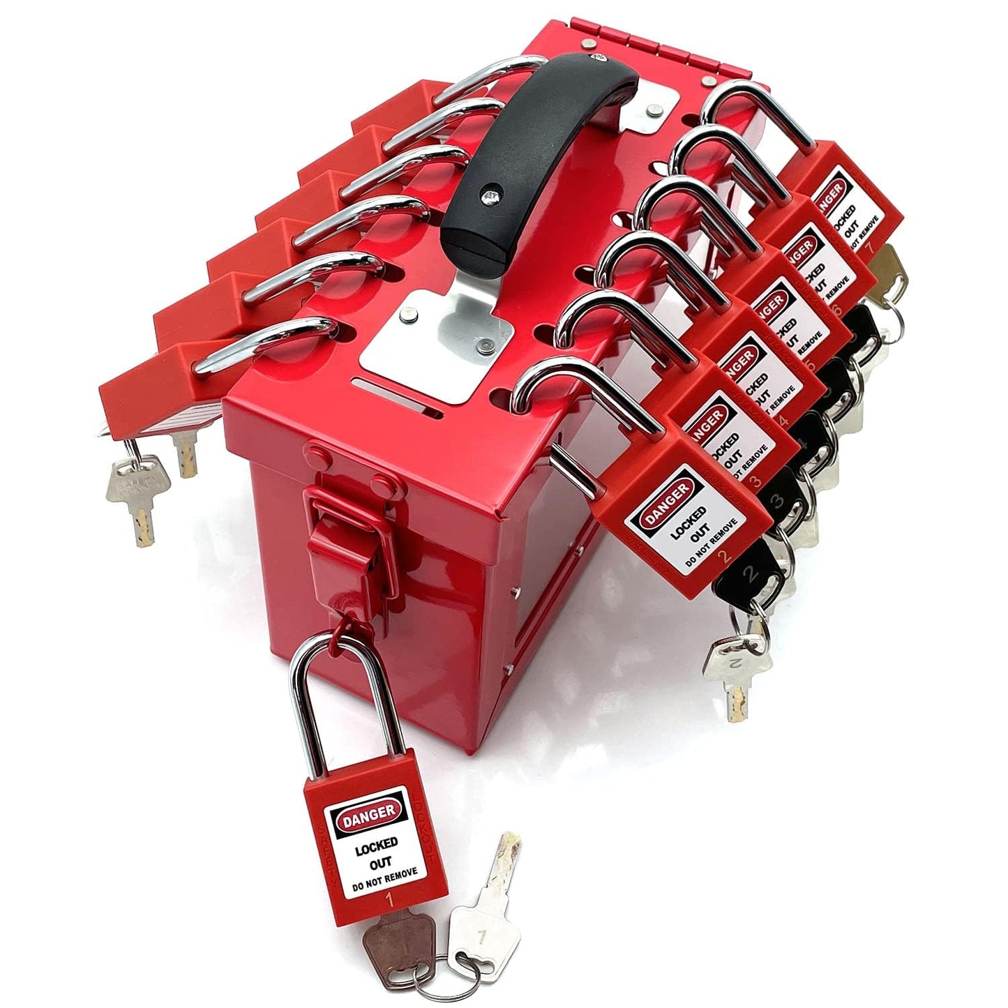 SAFBY Lockout Tagout Box Kit Portable Safety Group Padlock Box with 13 Loto Locks Lock Out Tag Out Station (1pcs Loto Box with 13 Locks)