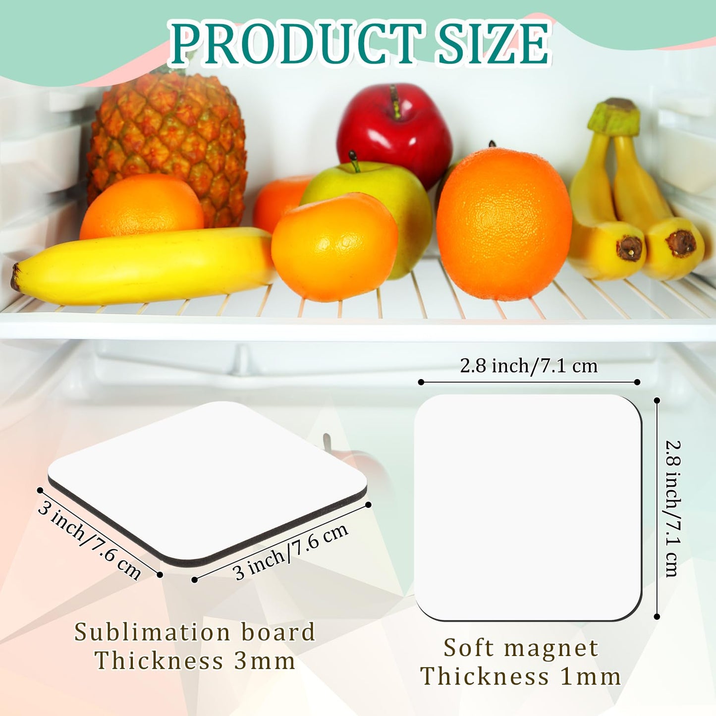 Flutesan 100 Pcs 3 x 3 Inch Sublimation Blank Refrigerator Magnets Sublimation Square Fridge Magnets Magnet Blanks MDF DIY Decorative for Car Home Office Kitchen Wall